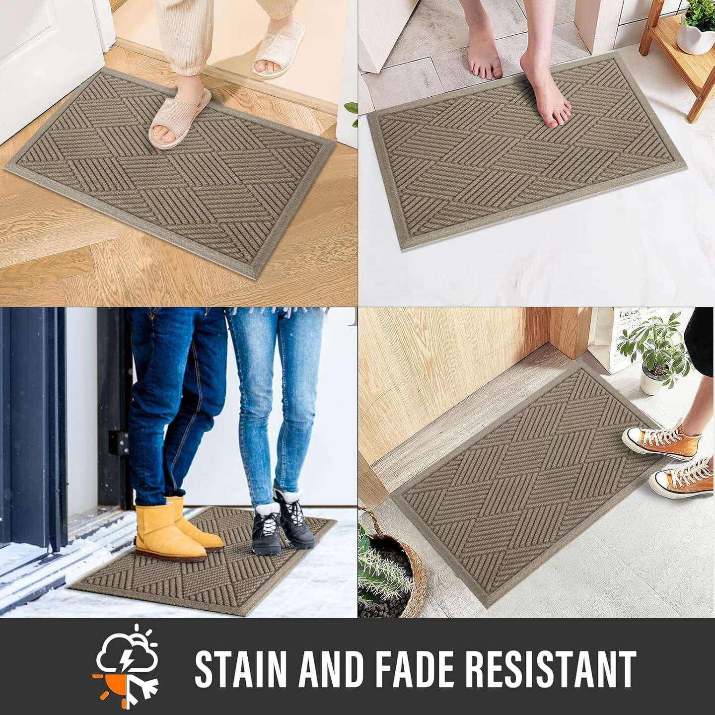 Sturdy Front Door Mat, Absorbent Muddy Dirt Resist Welcome Door Mats Outdoor Indoor, Stain and Fade Resistant, Non-Slip Rubber Backing Low Profile Doormat for Entryway, 30&#xD7;17, Beige