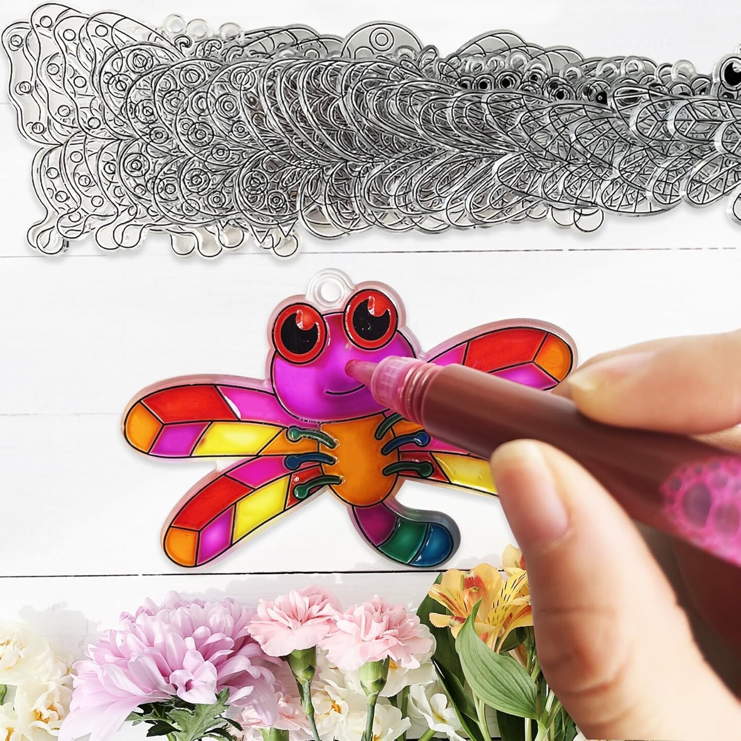 Spring Flower Suncatcher Activity Craft Kit Butterfly Sun Catcher DIY Window Paint Art Suncatcher Kits for Spring Summer Easter Party Activities Art Project Party Favors