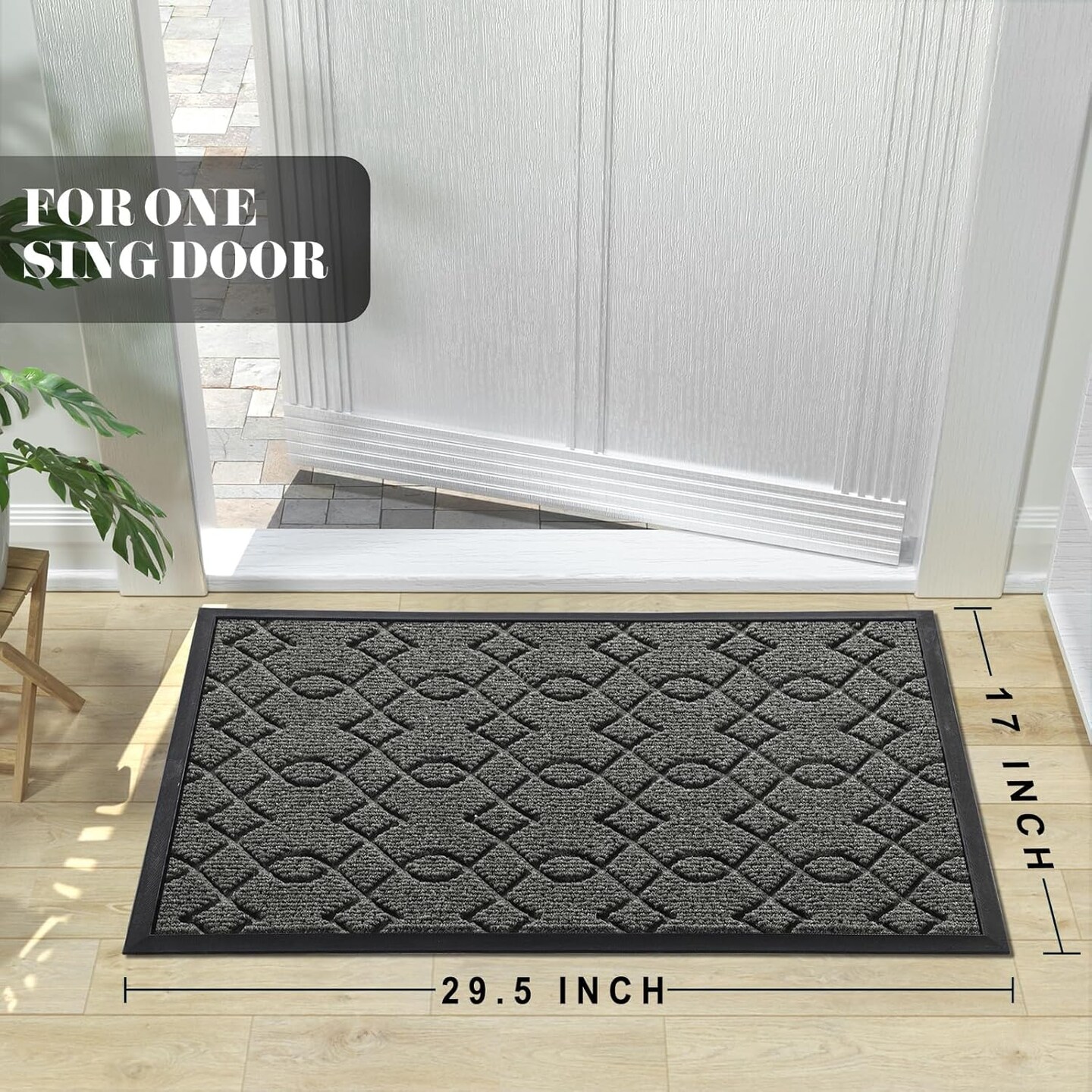 Front Door Mat Outside Entrance, All-Weather All-Season Welcome Doormat Outdoor Indoor, Natural Rubber, Stain and Fade Resistant, Low Profile, Easy Clean Patio Porch Mat, 29.5x17, Gray