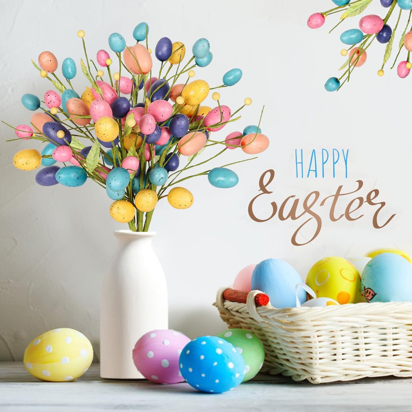 6 Pcs Easter Picks, Easter Eggs Picks with Colorful Eggs and Berries for Easter Decorations