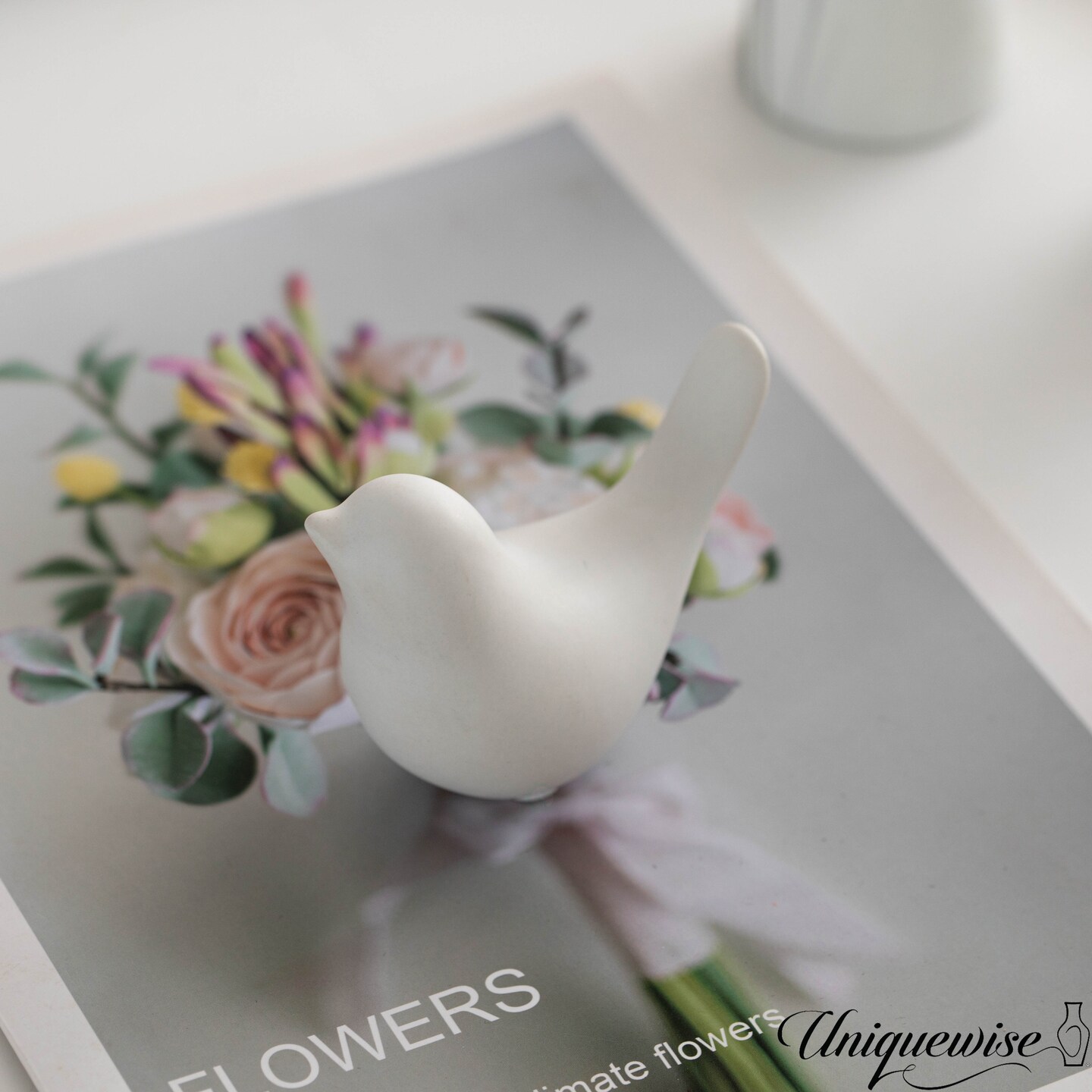 Uniquewise White Ceramic Bird Statue