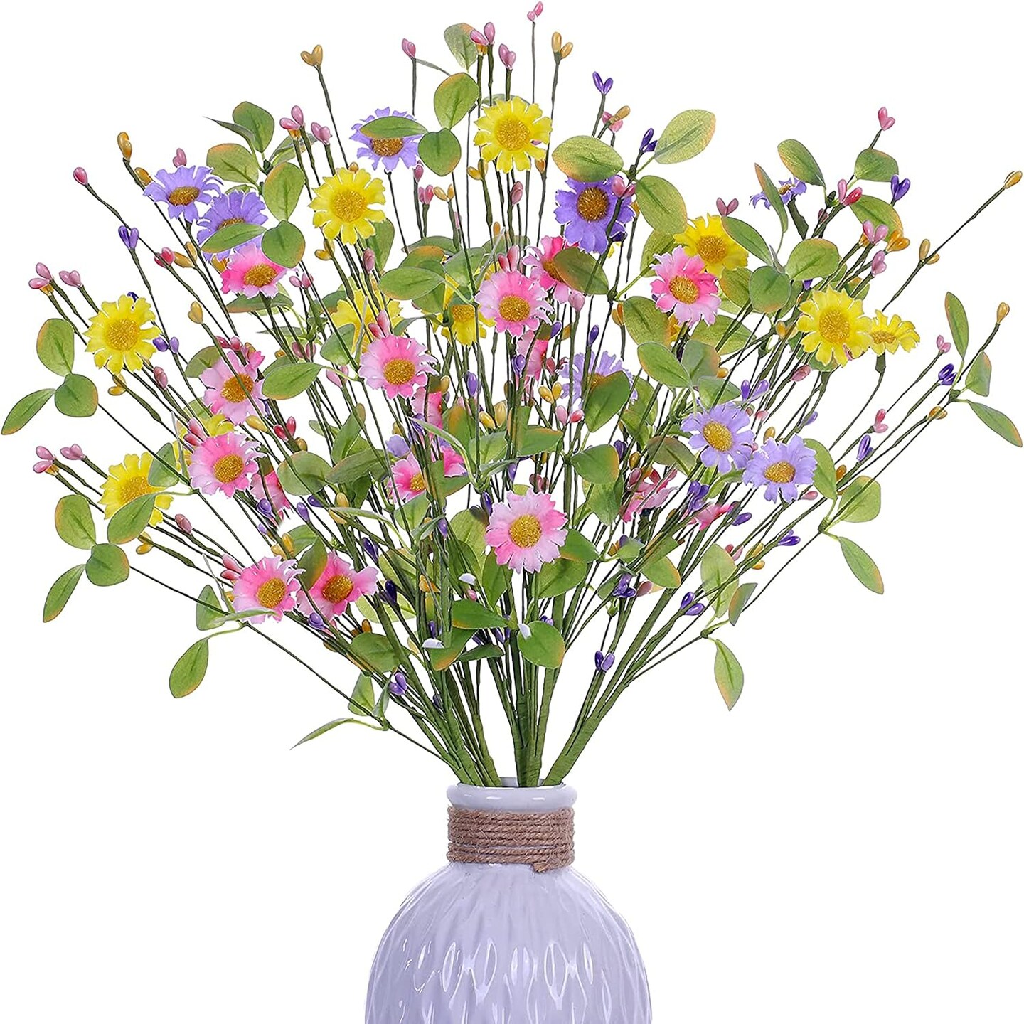 6 PCs Artificial Spring Flowers 17 Inches Summer Flower Branches Faux Floral Picks with Daisy Berry for Vase Home Indoors Flower Arrangements Table Centerpieces