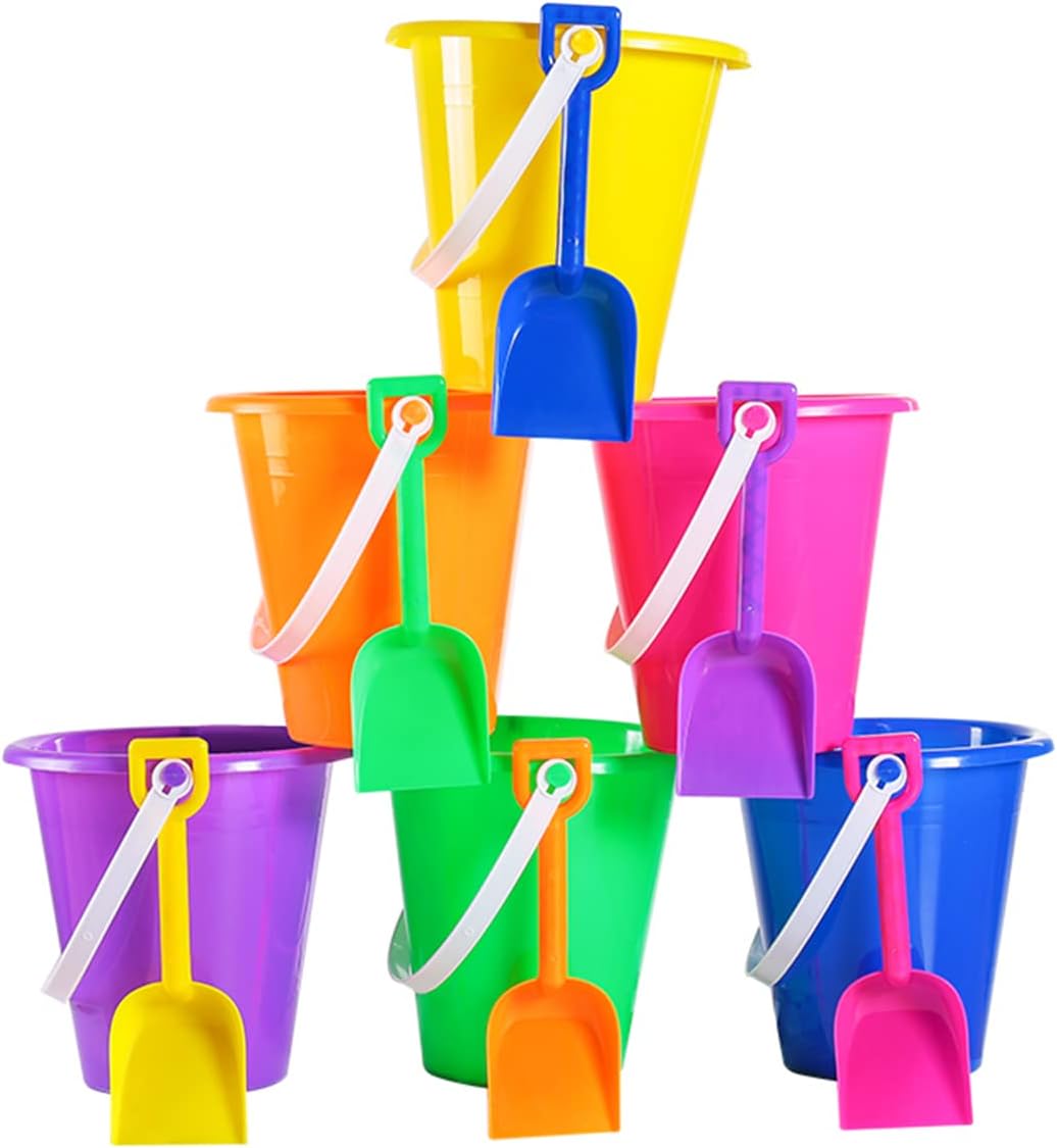 4E&#x27;s Novelty 12 Pack Beach Buckets with Shovels Bulk &#x2013; 7&#x22; Sand Buckets &#x26; Shovels for Sand &#x26; Outdoor Play