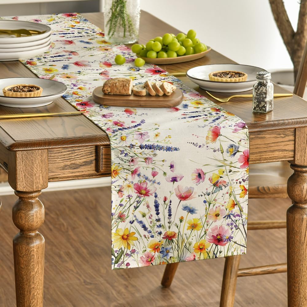 Daisy Lavender Table Runner 13x72” – Linen, Spring/Summer, Indoor/Outdoor