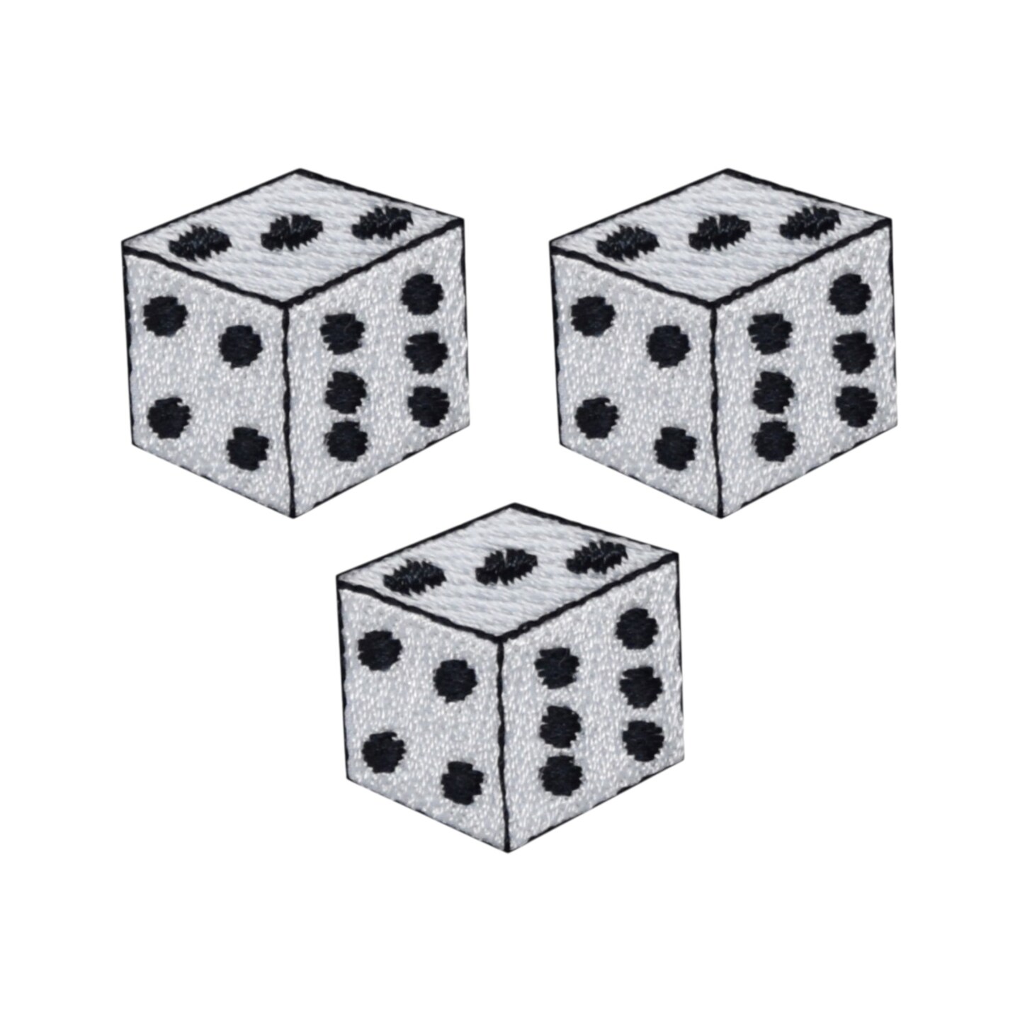 1 inch - Set of 3 - White Gambling Dice Embroidered, Iron on Patch