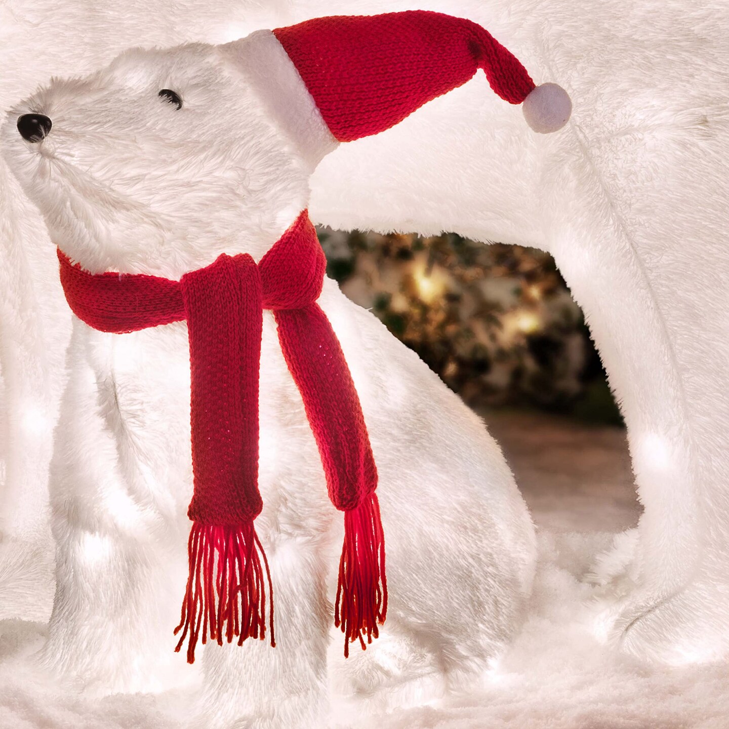 Haute Decor Mama and Baby Polar Bear (Set of 2) Easy Setup Outdoor Lighted Christmas Yard Decor with 50 Warm White LED Lights and Classic Red and White Hat and Scarf