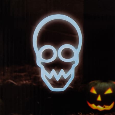 10&#x22; White Neon Skull Light Stake with Timer &#x2013; Halloween Yard D&#xE9;cor