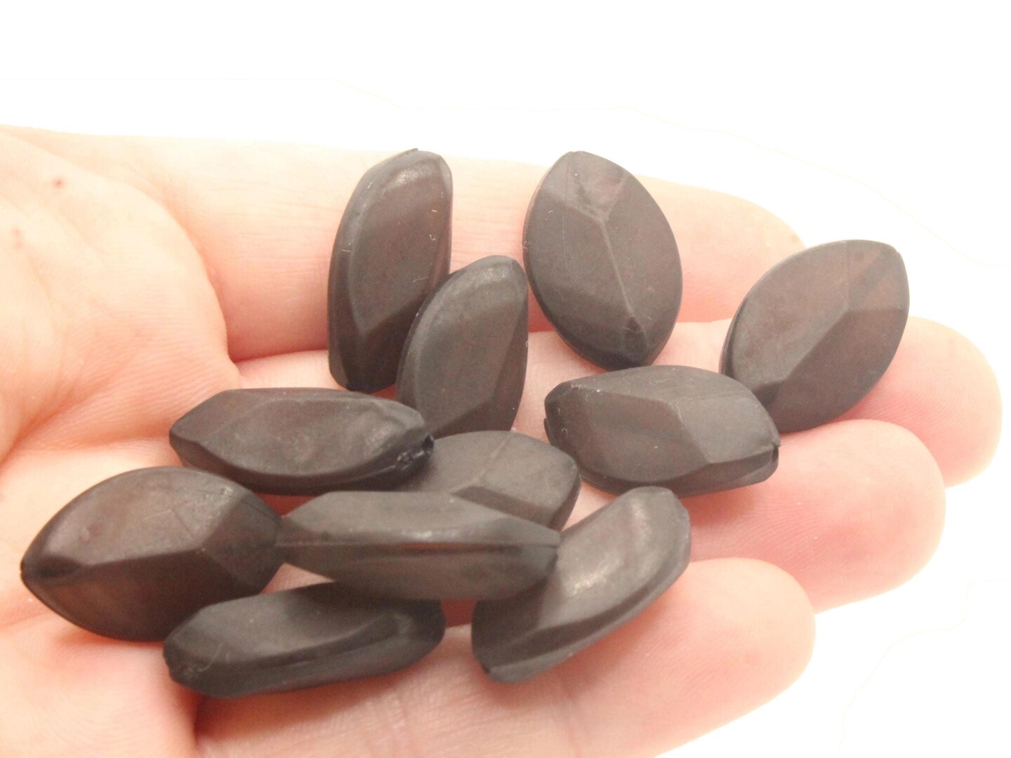 30 21mm Faceted Marquise Frosted Dark Brown Lucite Plastic Beads