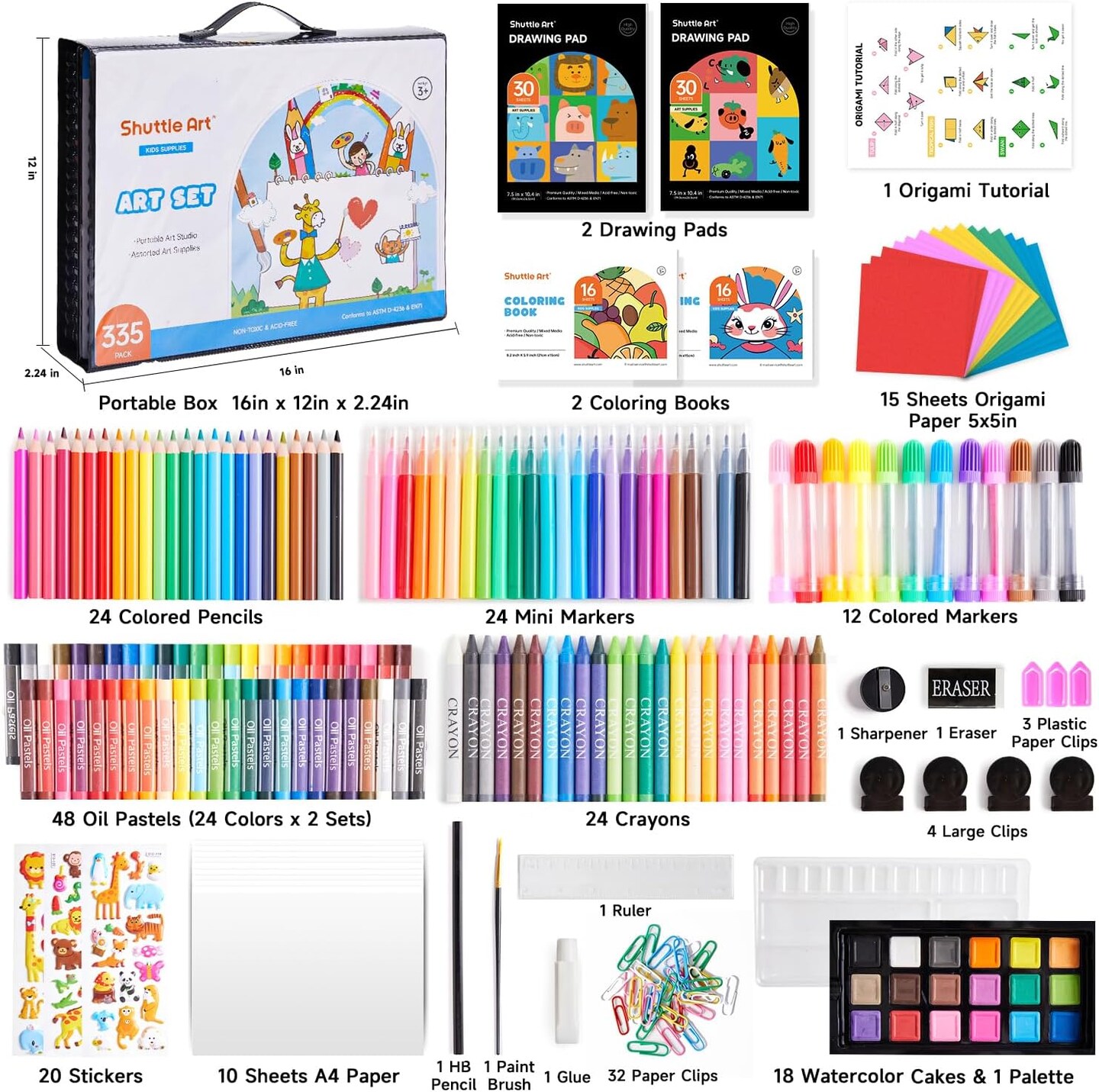 e Art 335 Piece Kids Art Set, Multi-Media Art Supplies,2 Drawing Pads, 2 Coloring Books