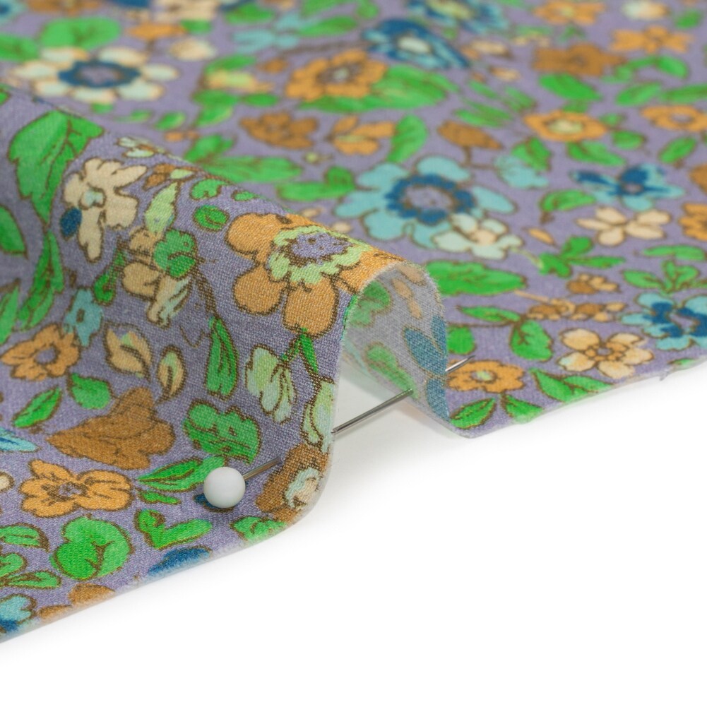 1 Yard Green, Orange and Purple Floral Crinkled Cotton Gauzy Fabric