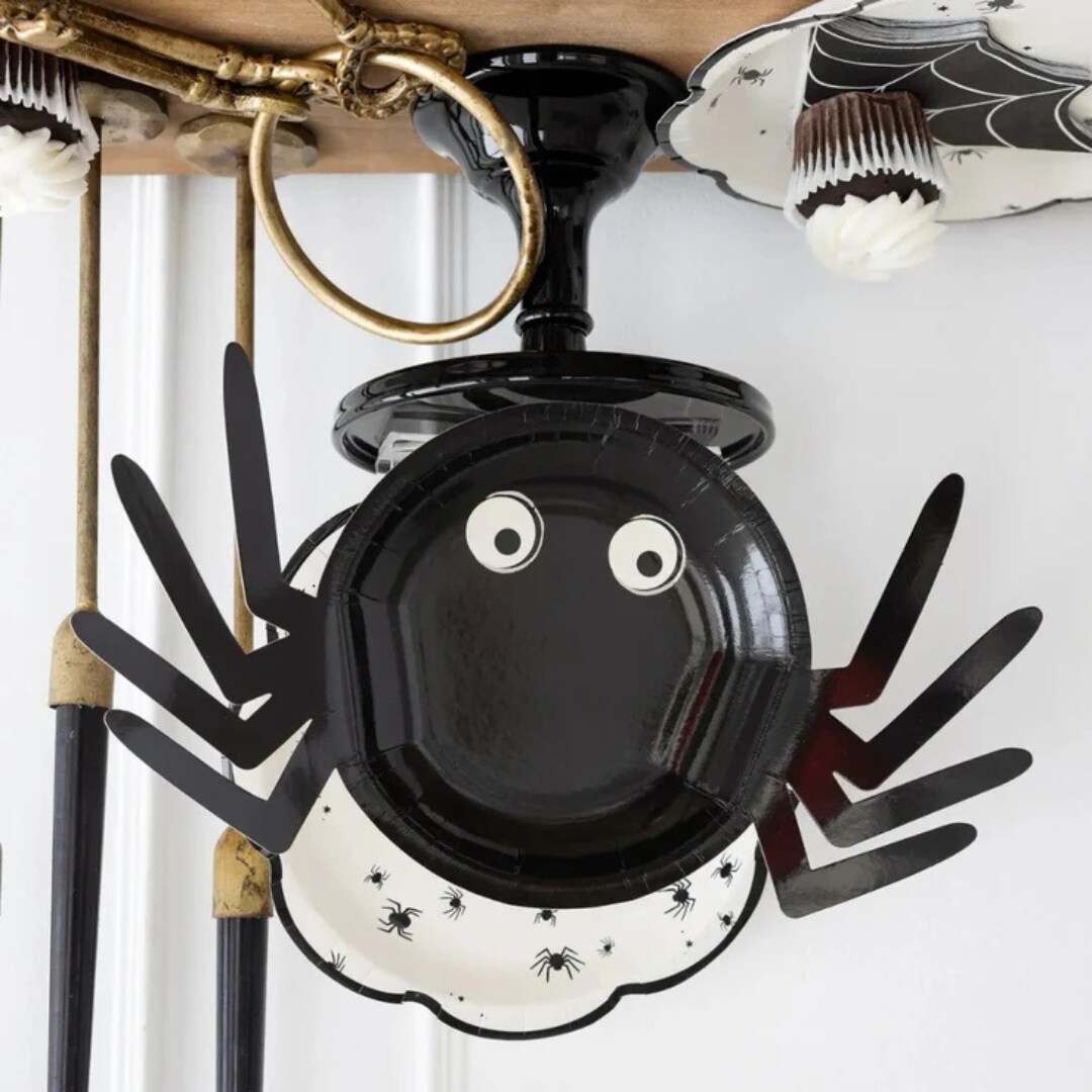 Scallop Spider Web Halloween Beverage Napkins 24 Pack, 3-Ply Black Cocktail Napkins for Parties