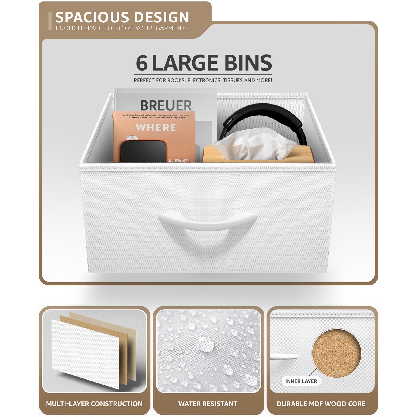 Sorbus 6 Drawers Tall Dresser with Steel Frame, Wood Top & Easy Pull Foldable Fabric Bins