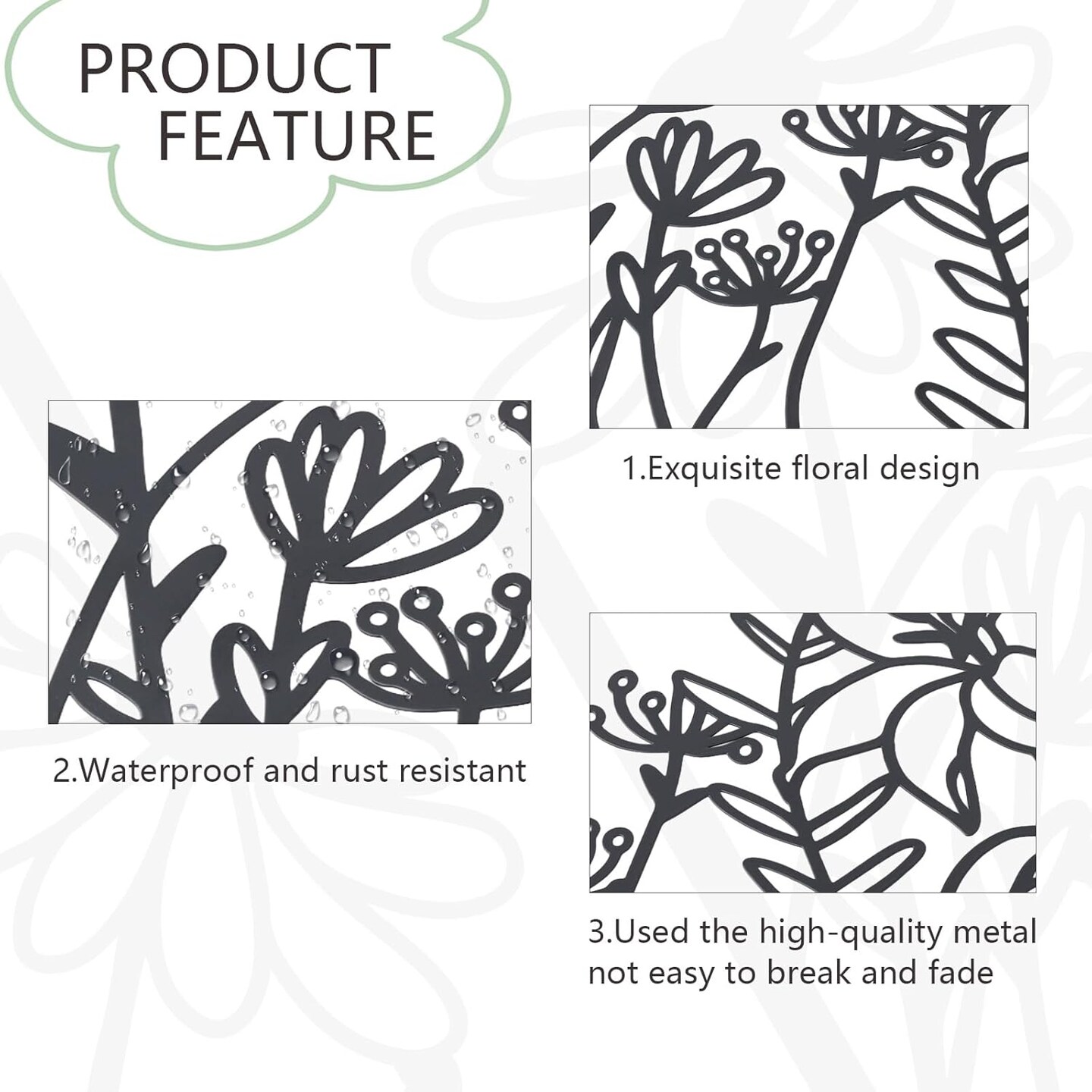 3 Pcs Metal Flower Wall Decor,Flower Art Wall Decor,Farmhouse Wall Decor (Black)