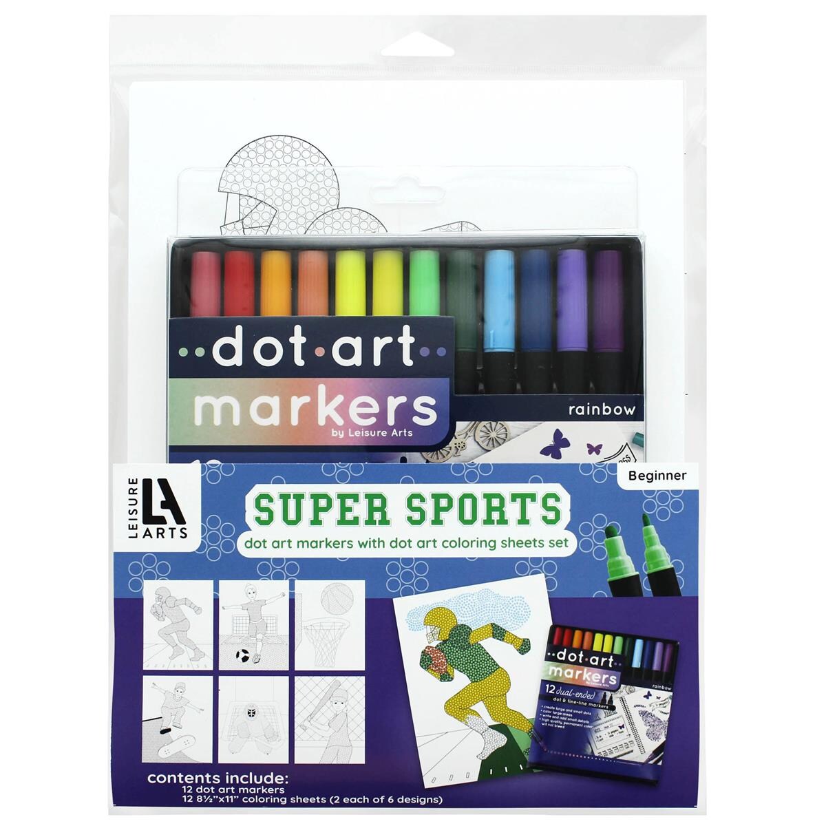 Leisure Arts Dot Art Sports Coloring Sheets W/Markers, Dot Art, Marker Sheets, Art Activity Sheets, Book, Coloring Book, Markers Sheet
