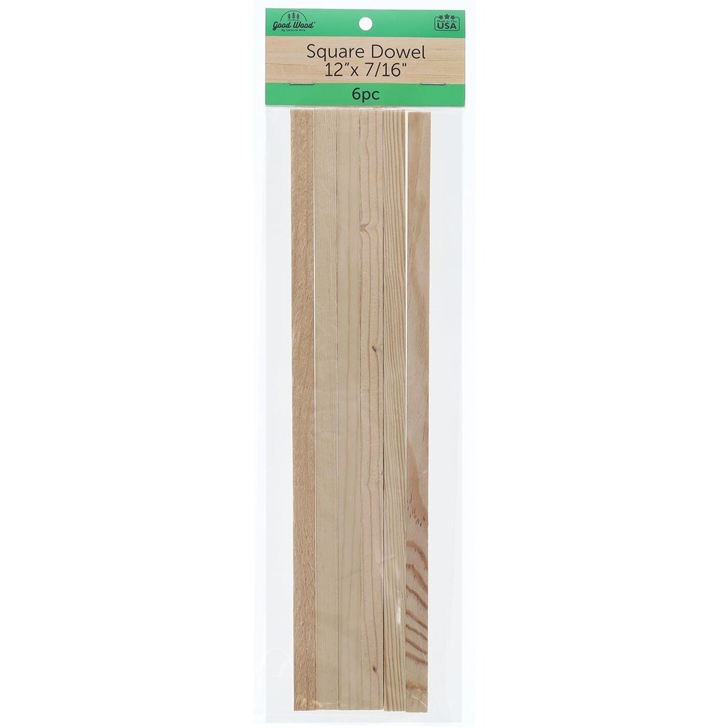 Good Wood By Leisure Arts - Square Dowel, 12&#x22;X7/16&#x22; Green 6Pc, Pine Wood, Pine Wood Strips, Sticks, Hobby Wood, Pieces For Crafting, Square Dowels