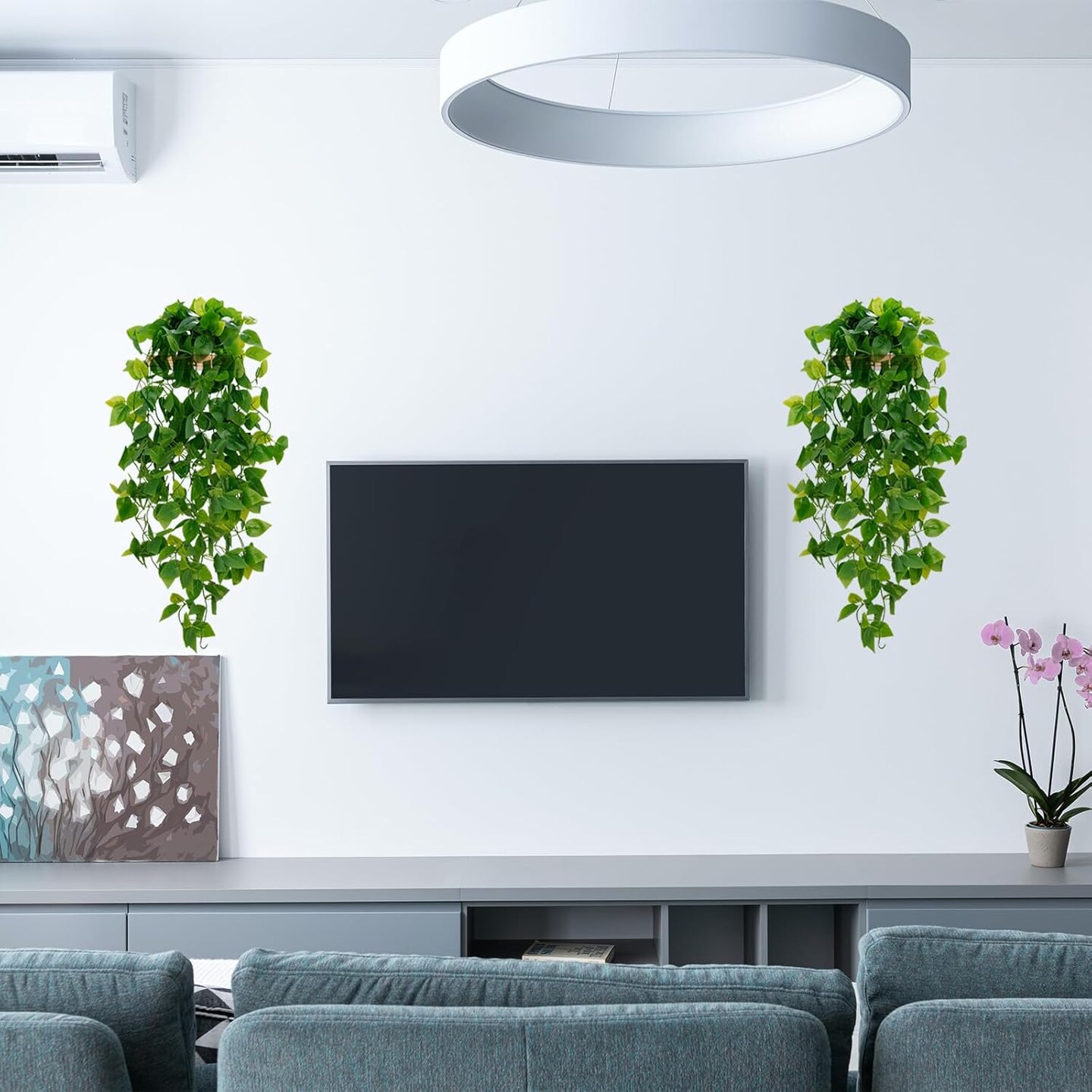 Fake Hanging Plants, 2pcs Artificial Hanging Plant, Faux Pothos Vines Hanging Plant Greenery for Wall Home Living Room Indoor Outdoor Decor (No Baskets)