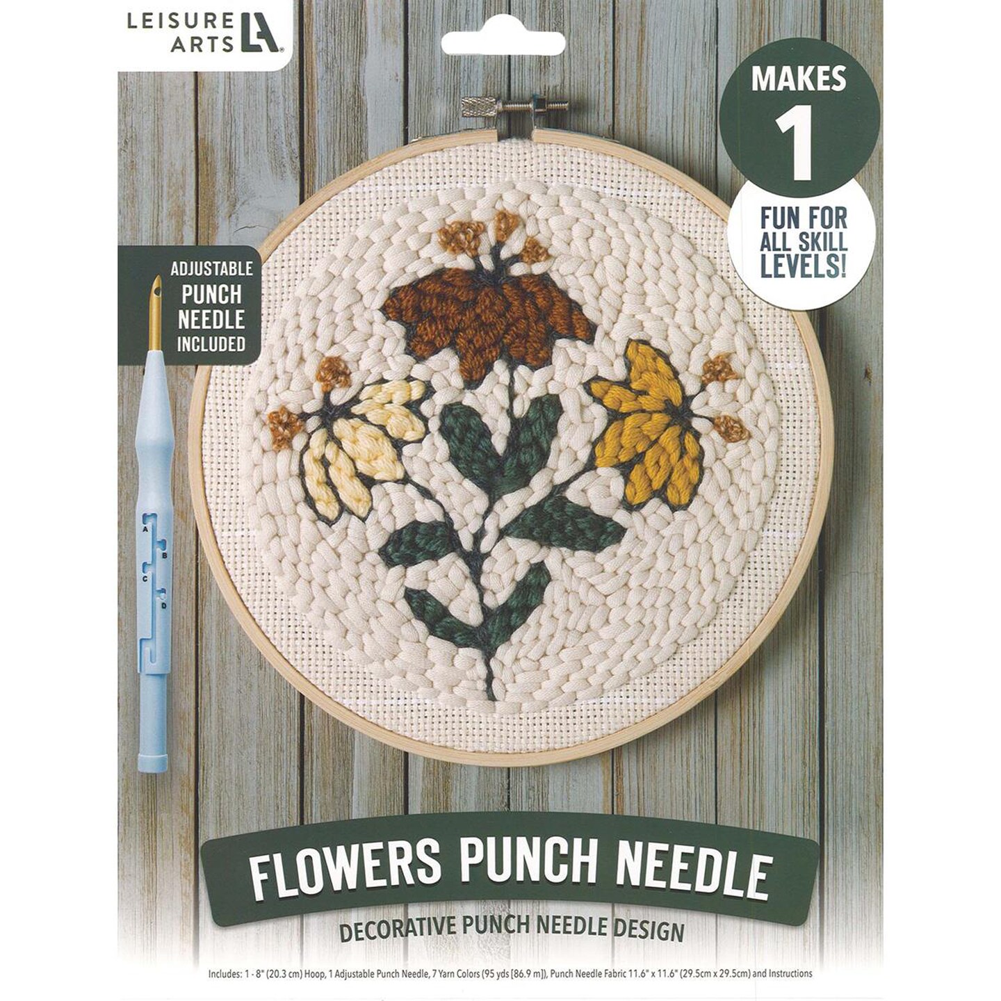 Leisure Arts Punch Needle Kit, Flowers, Punch Needle Kit, Kits Adults Beginner, Embroidery Kit For Beginners