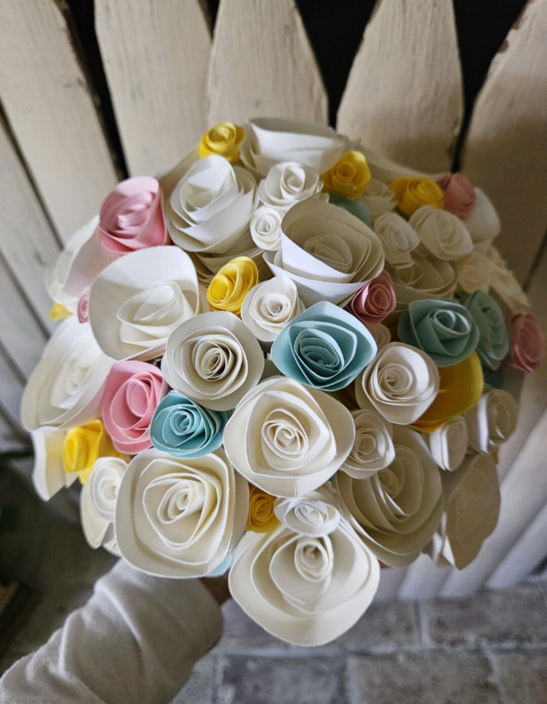 Spring wedding paper flower bridal bouquet