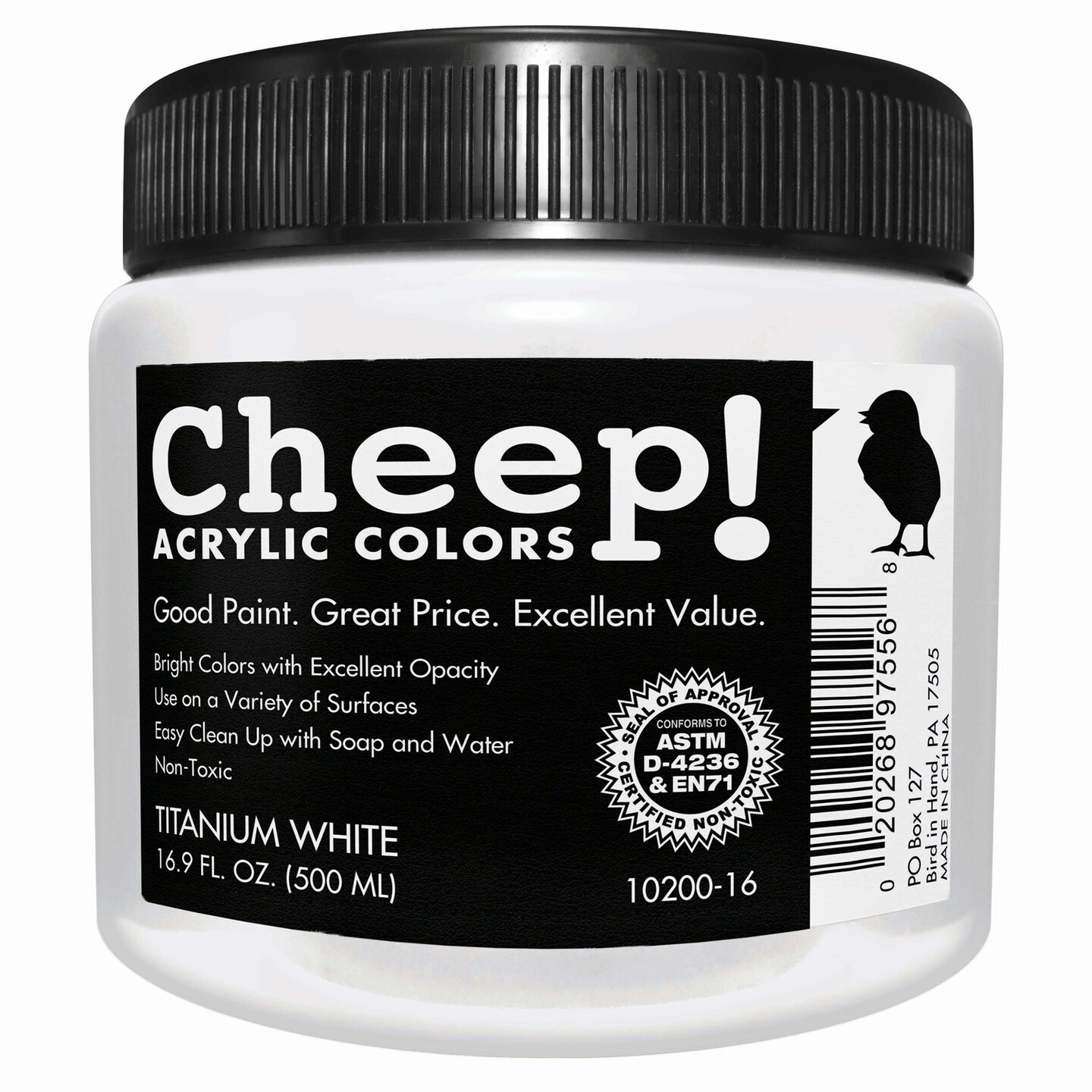 Cheep! Acrylic Paints, 16.9 oz. Jar - Titanium White, Perfect for Artists - Quality Acrylic Paint - Heavy Body Acrylic Paint - Paint Acrylic - Artist and Student Paint