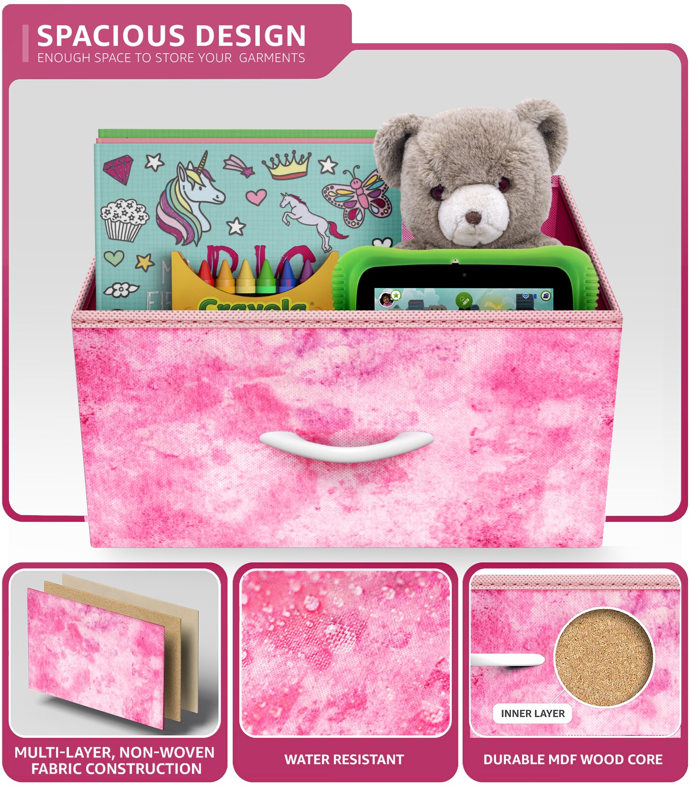 Sorbus 6 Drawers Tall Dresser with Steel Frame, Wood Top & Easy Pull Foldable Fabric Bins