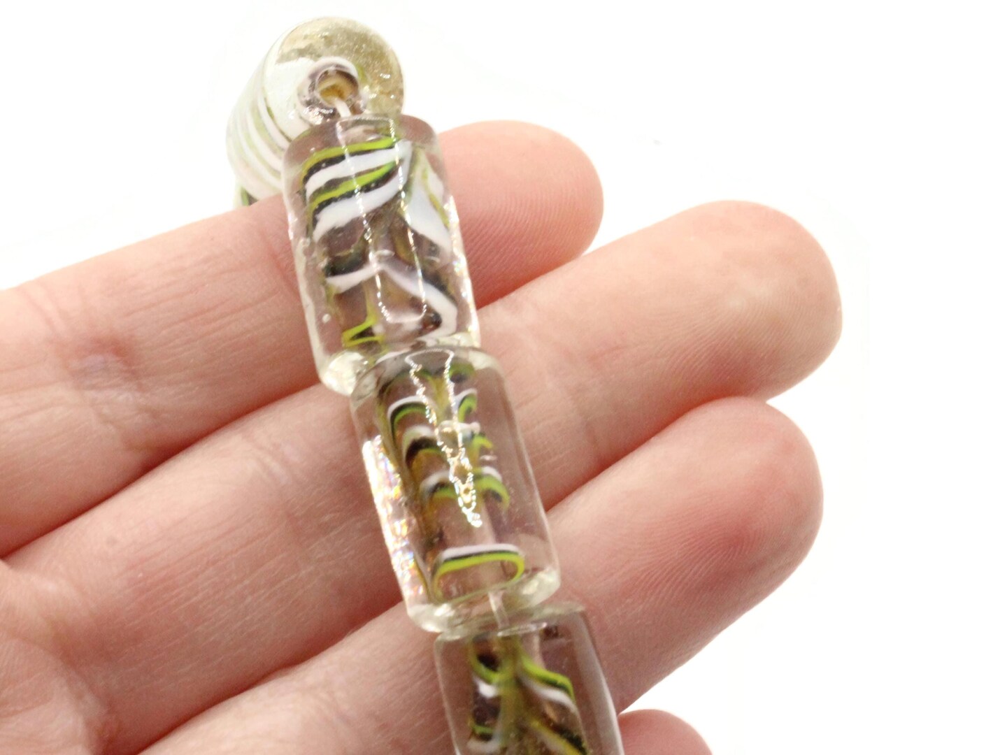 11 18mm Brown Yellow Black and White Striped Lampwork Glass Tube Beads