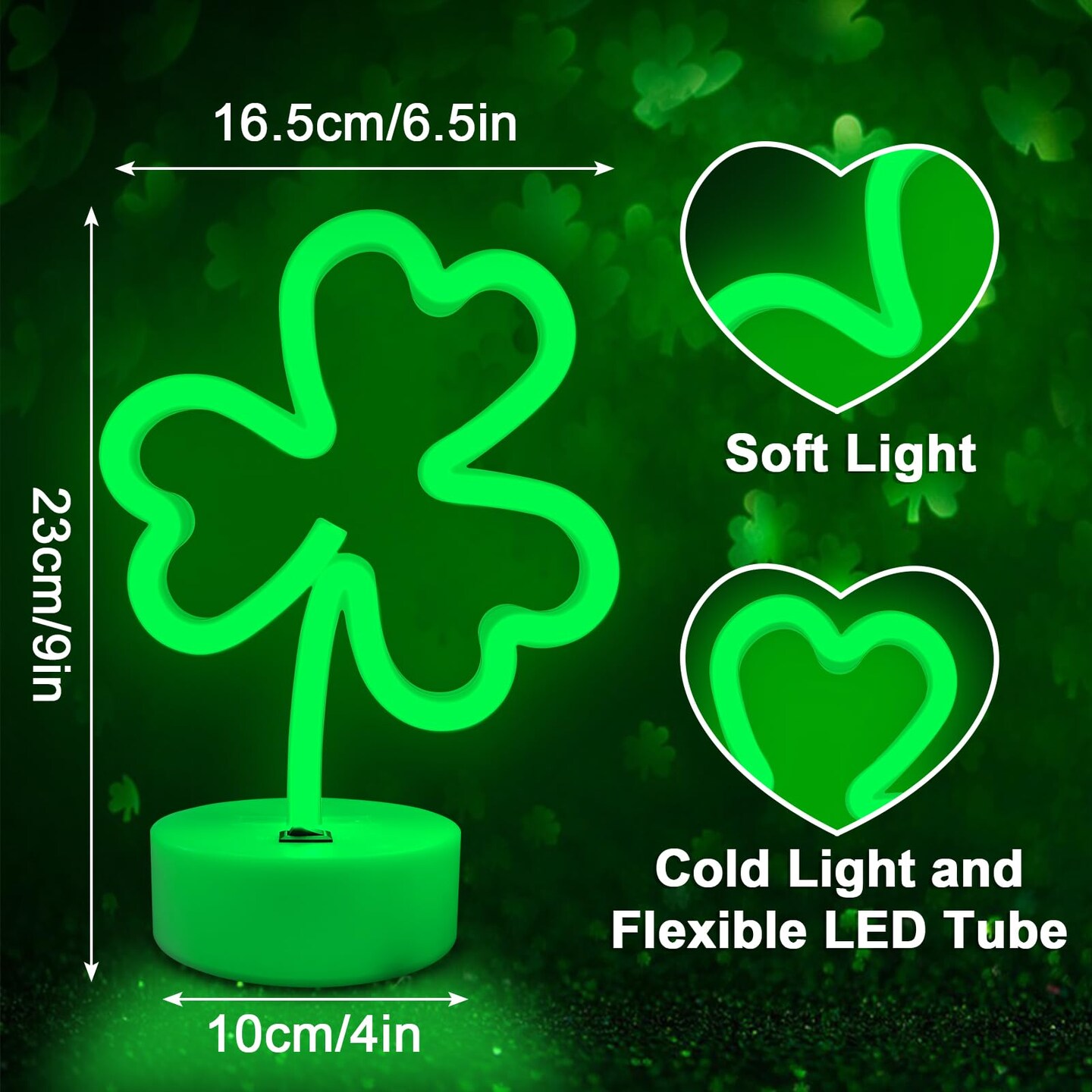 2 Pack Clover Neon Signs, LED Lights Battery Operated or USB Powered Decoration Lamp, Neon Lights Decor for St. Patrick's Day Gifts, Wedding, Party, Room Decor(Clover)