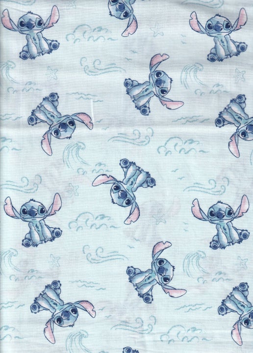 Licensed Disney Prints - Stitch Sketch Waves Light Blue Cotton Fabric by the Yard