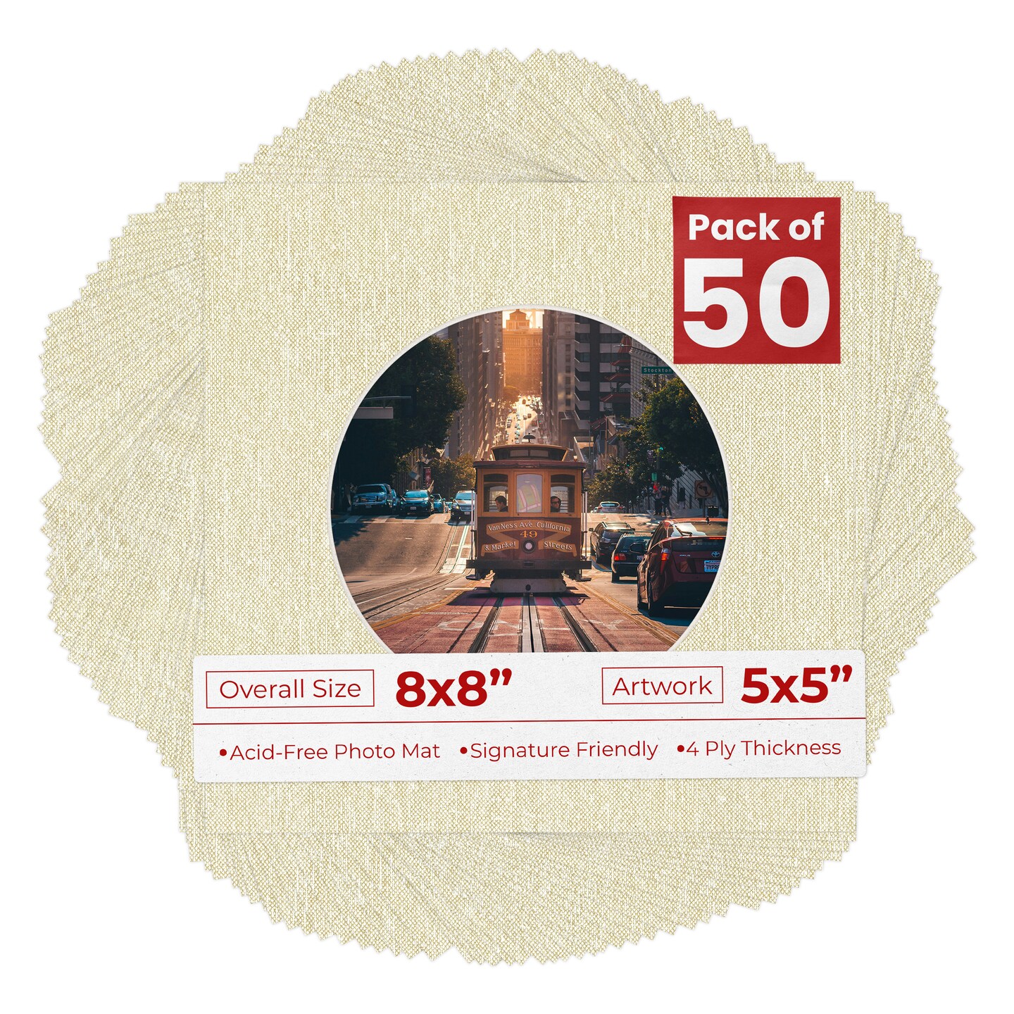 Off White Canvas Mat Board for 8x8 Frames - Circle Opening for 5x5 Photos