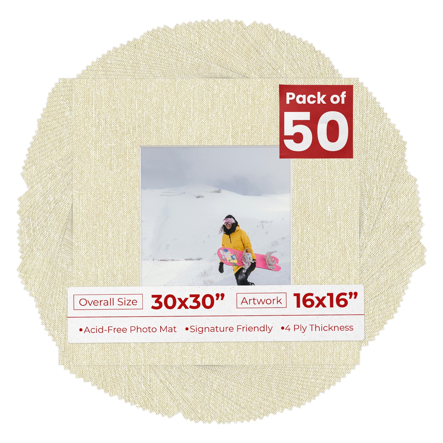 Off White Canvas Mat Board for 30x30 Frames - Fits 16x16 Photos