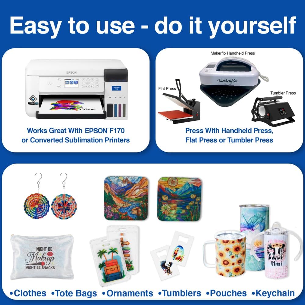 Makerflo Sublimation Paper 8.5 x 11 Inches 100 Sheets Heat Transfer Paper for Tumblers T-Shirts Phone Cases Mugs Printable Stickers Gifting Christmas DIY Enthusiast