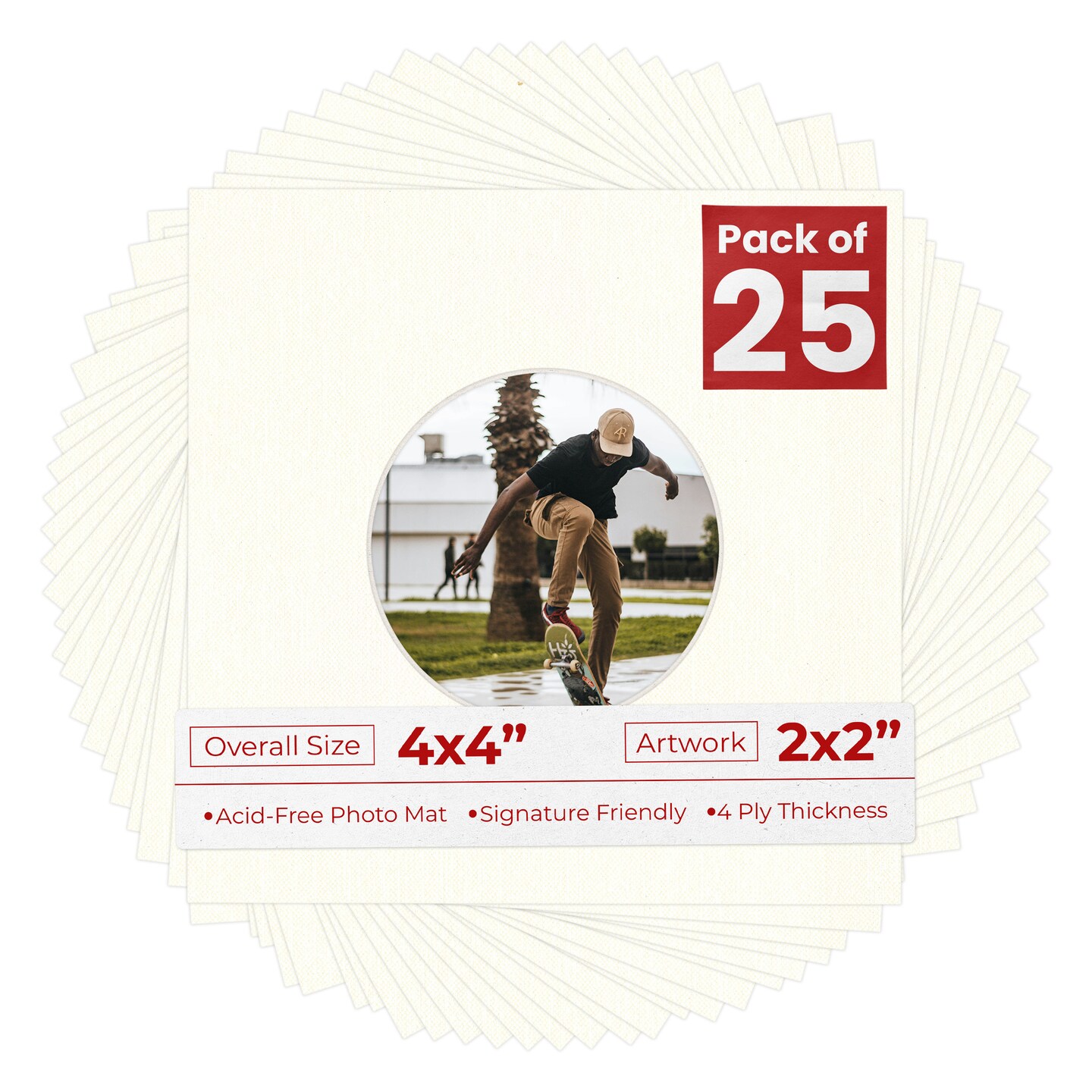 Beige Canvas Mat Board for 4x4 Inch Frames - Circle Opening for 2x2 Photos