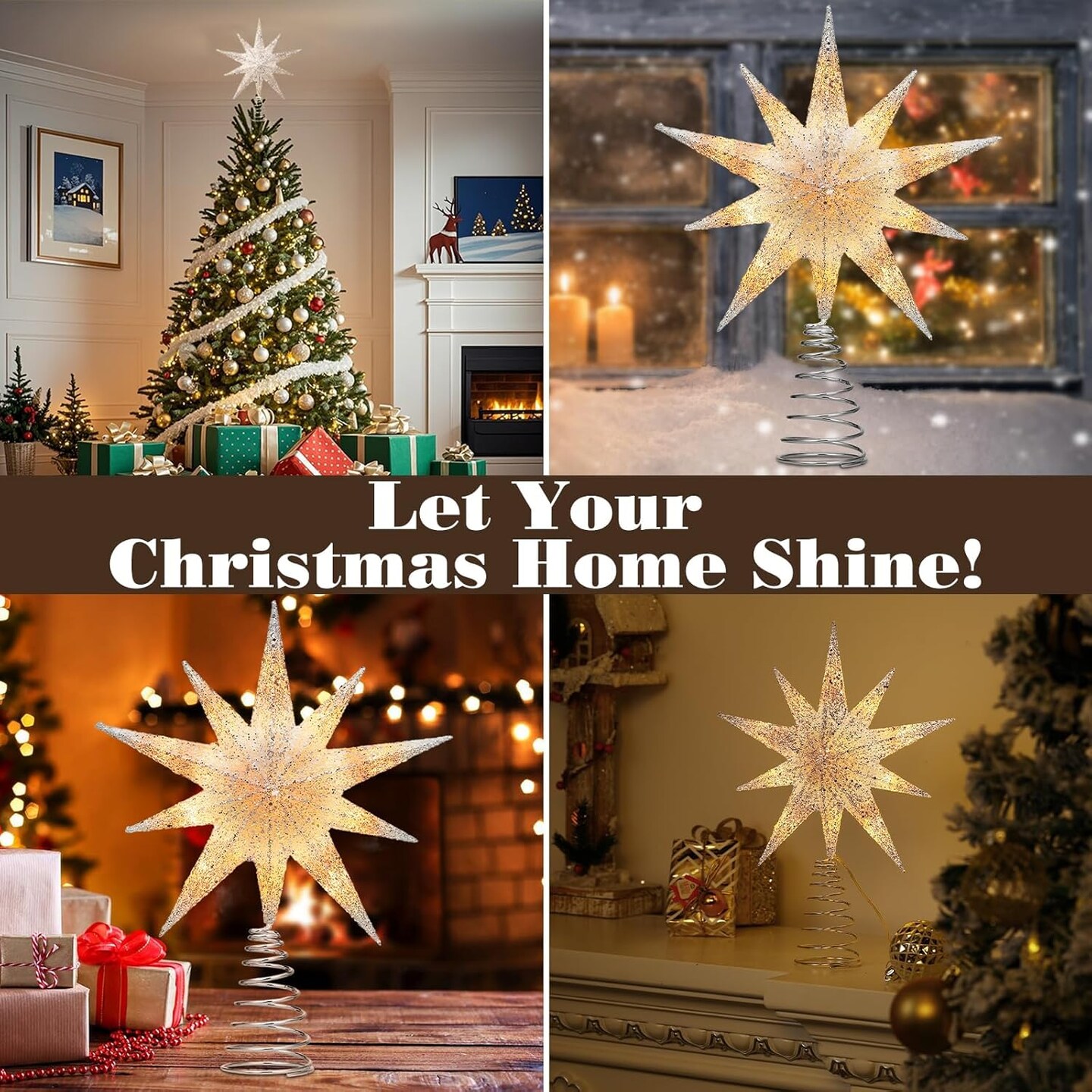 13inch Xmas Tree Topper with LED Light Beads(Silver)