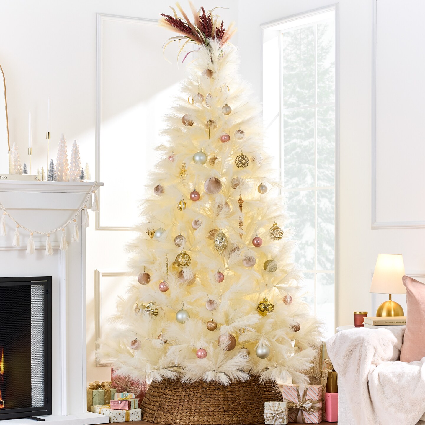 Best Choice Products Premium Artificial Ivory Pampas Christmas Tree Holiday D&#xE9;cor w/ Foldable Metal Base
