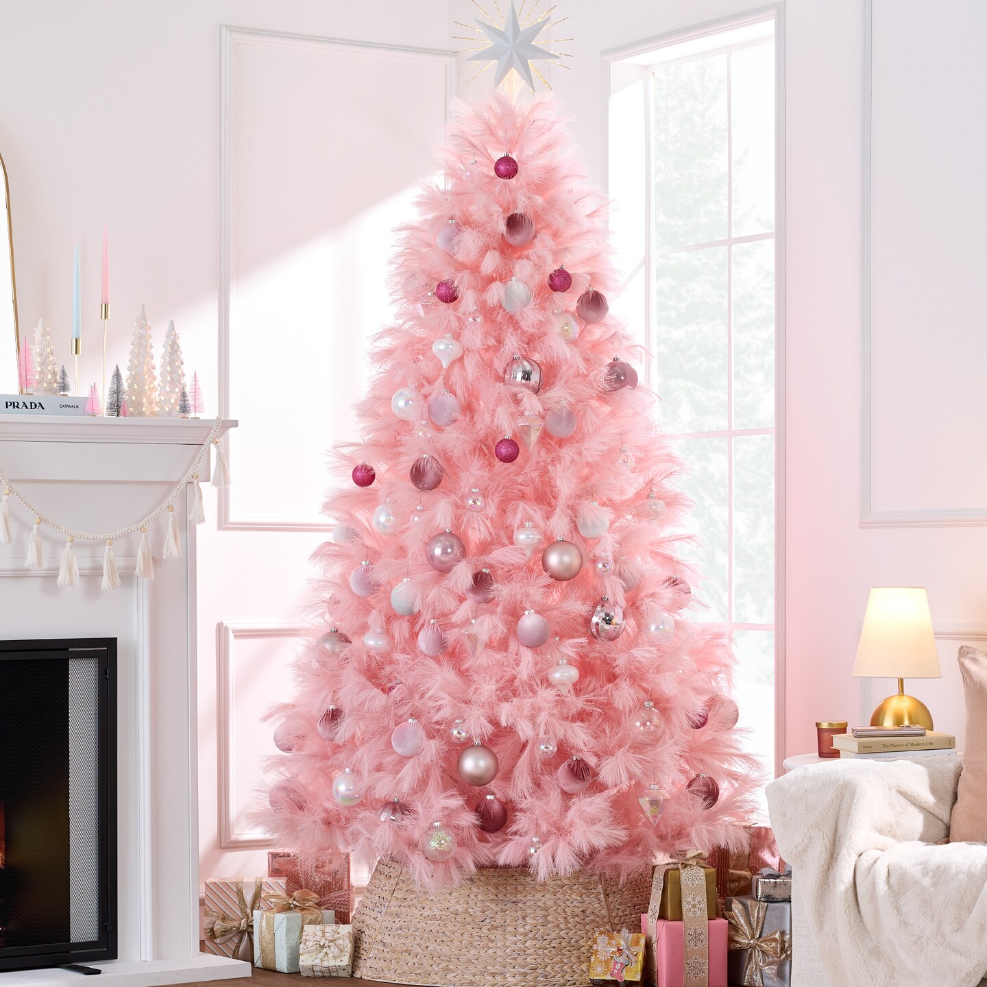 Best Choice Products Premium Artificial Pink Pampas Christmas Tree Holiday D&#xE9;cor w/ Foldable Metal Base