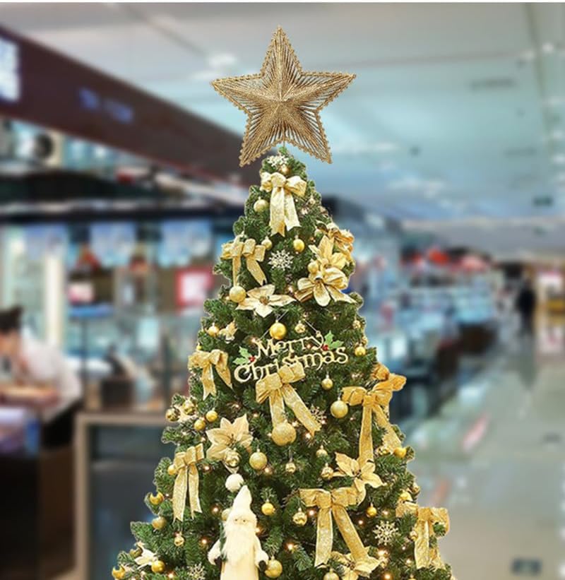 Valentine Day Tree Topper Glitter Star Tree Topper(Gold)