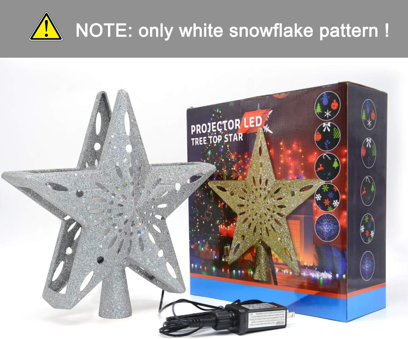 Star Christmas Tree Topper Lighted with Built-in Rotating Magic Ball (Silver)