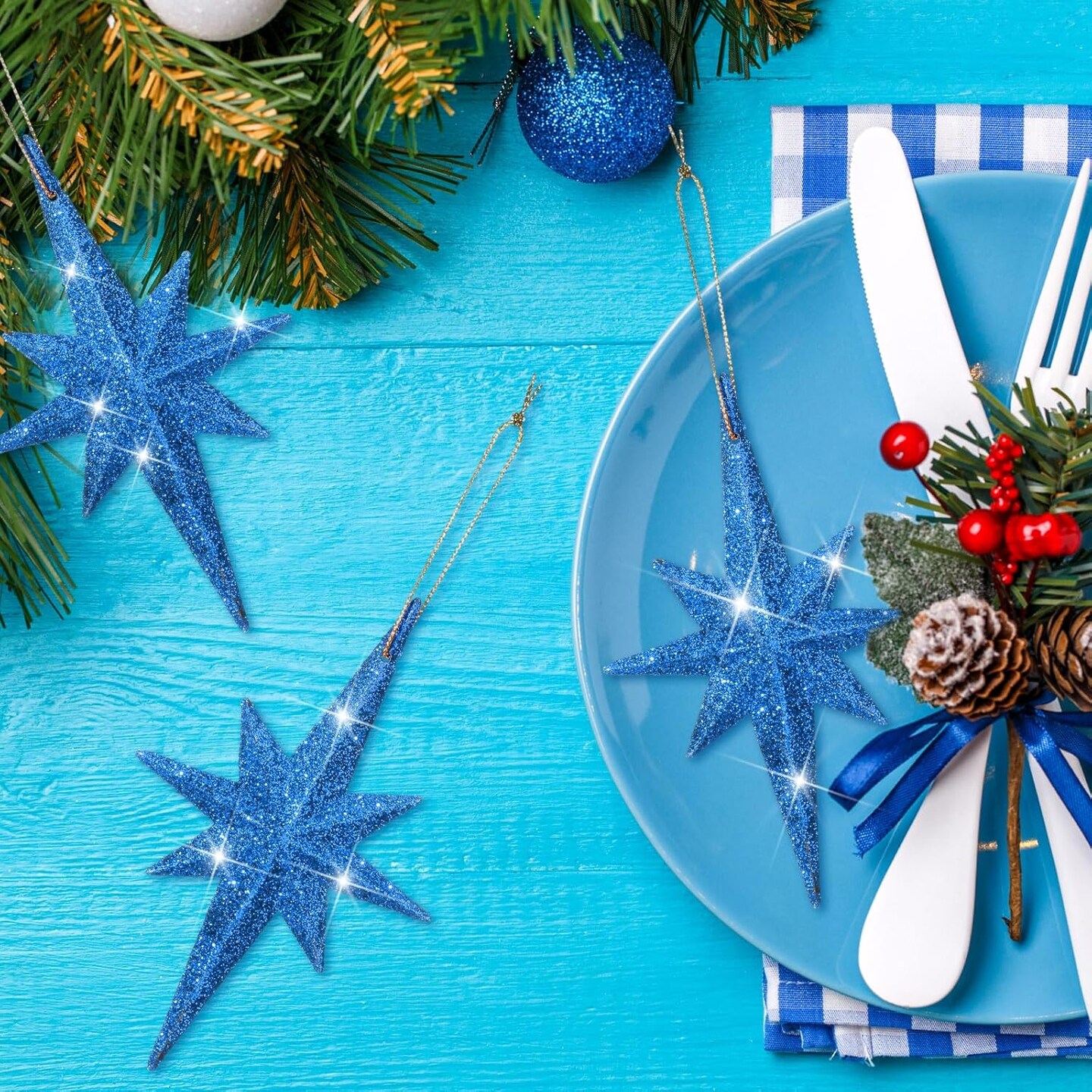 12 Pcs Christmas Bethlehem Star Ornament 4.72 x 2.95 Inch (Blue)