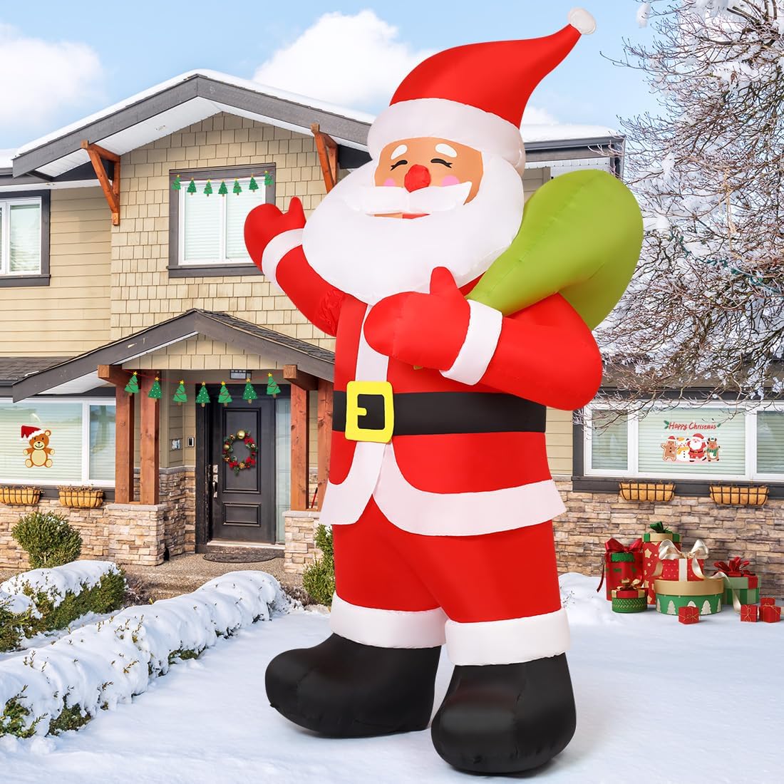 GOOSH 9 FT Christmas Inflatables Santa Claus Animated Giant Outdoor Yard Decorations with Built-in LEDs