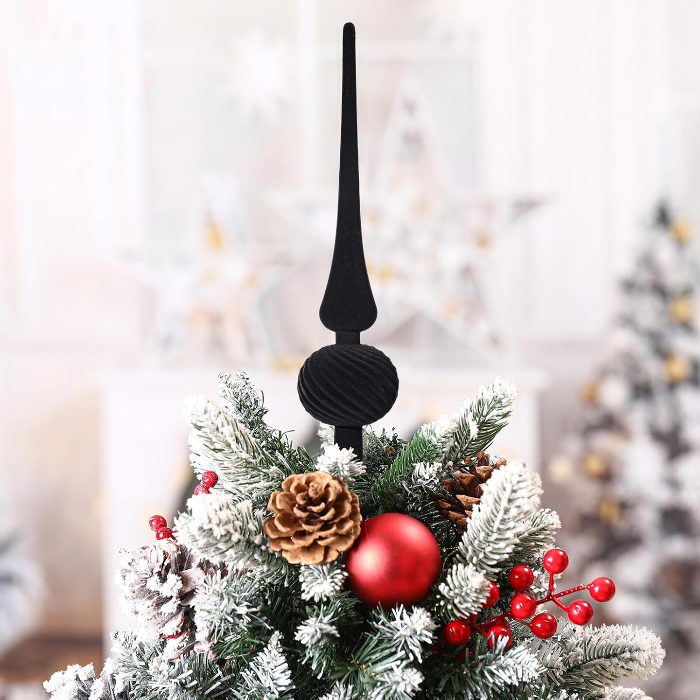11 Inch Velvet Finial Christmas Tree Topper (Black)