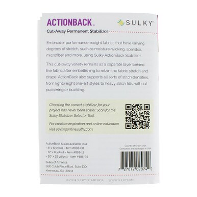 Sulky ActionBack Stabilizer - White - 20&#x22; x 1 yd. Pkg.