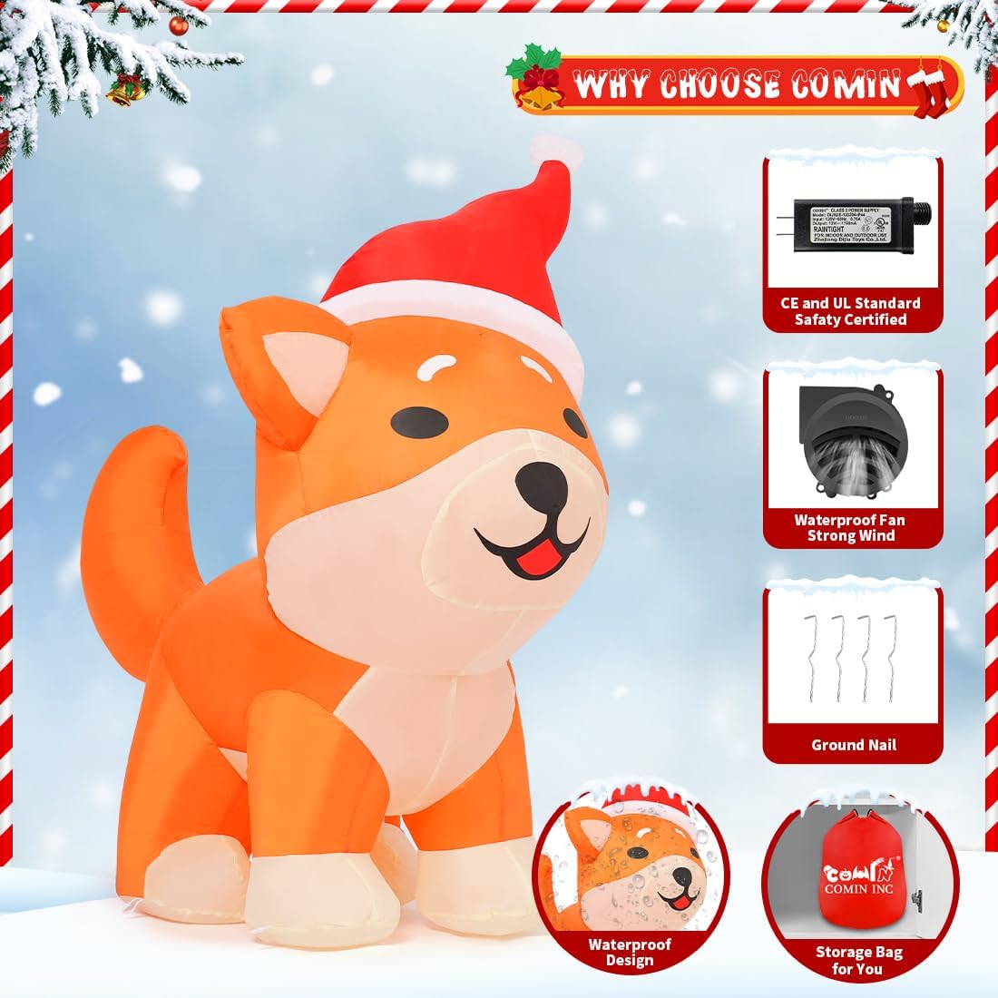 GOOSH 4FT Christmas Inflatables Outdoor Decorations Blow Up Shiba Inu Dog Built-in LEDs