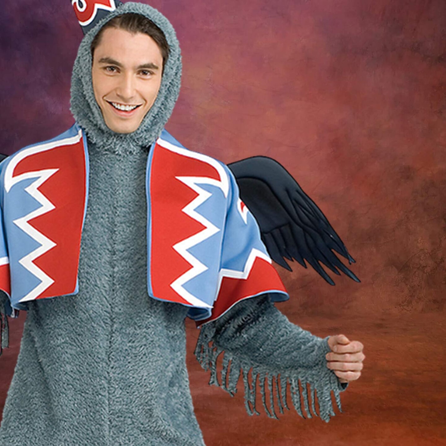 Adult Wizard of Oz Monkey Costume Grey Jumpsuit Headpiece Jacket Wings