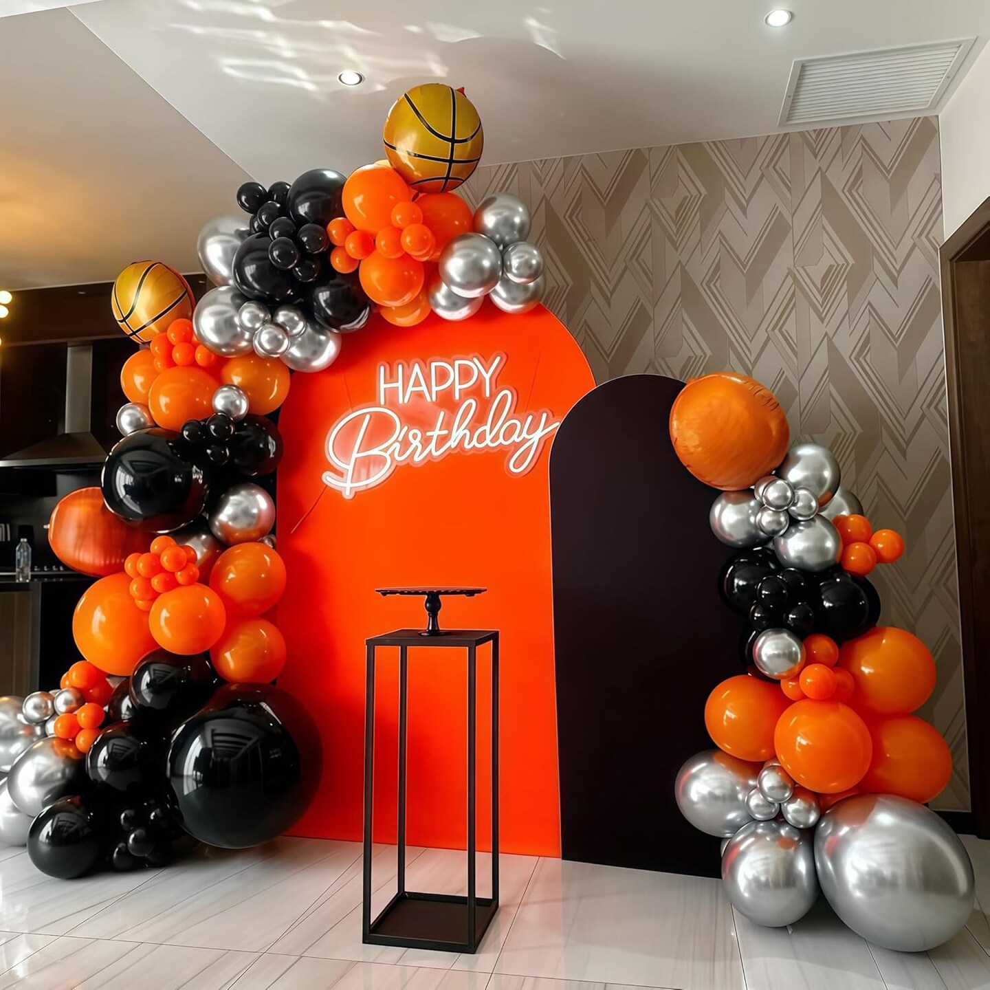 111PCS Basketball Balloon Arch Kit – Orange Black Silver Sports Balloon Garland with Star Foil Balloons, Birthday & Baby Shower Basketball Party Decorations Supplies