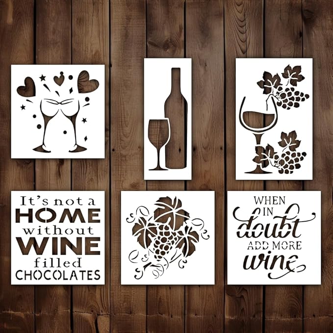 Grape Vine Stencil | Valentines Day Border Elegant Drink Coctails Vine Multipack Set Stencils for Painting on Wood, Glass, Wall, Rock, Fabric, Walls, Canvas, Glassware | Vine Stencil Template