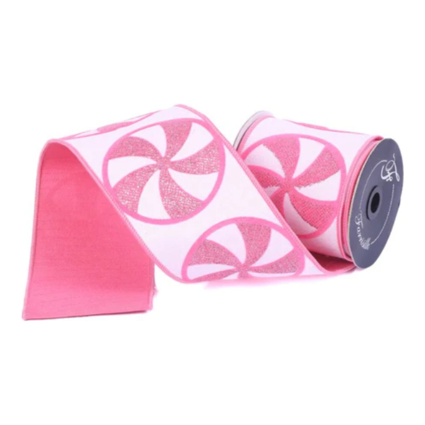 4&#x22; Glitter Peppermint Candies Ribbon: Pink (5 Yards)