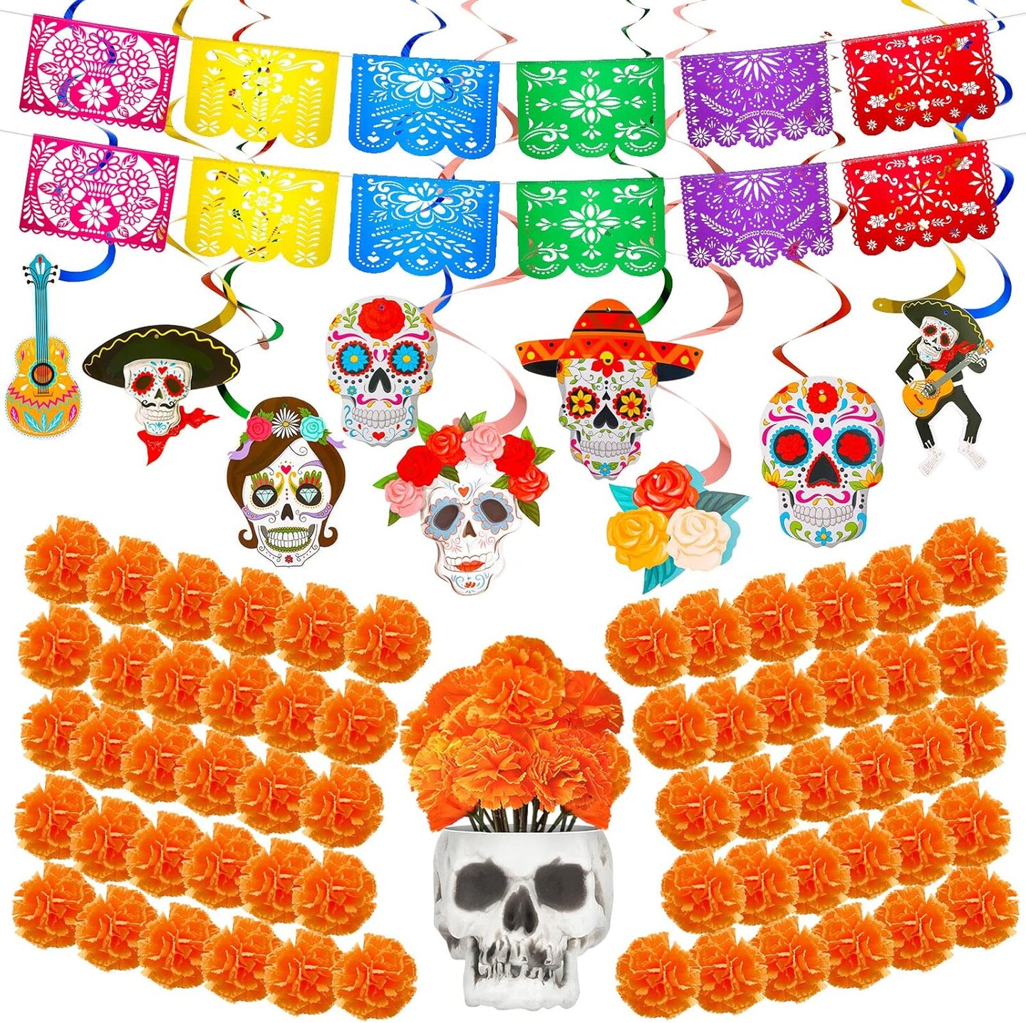 132 Pcs Mexican Dia De Los Muertos Decor (Orange)