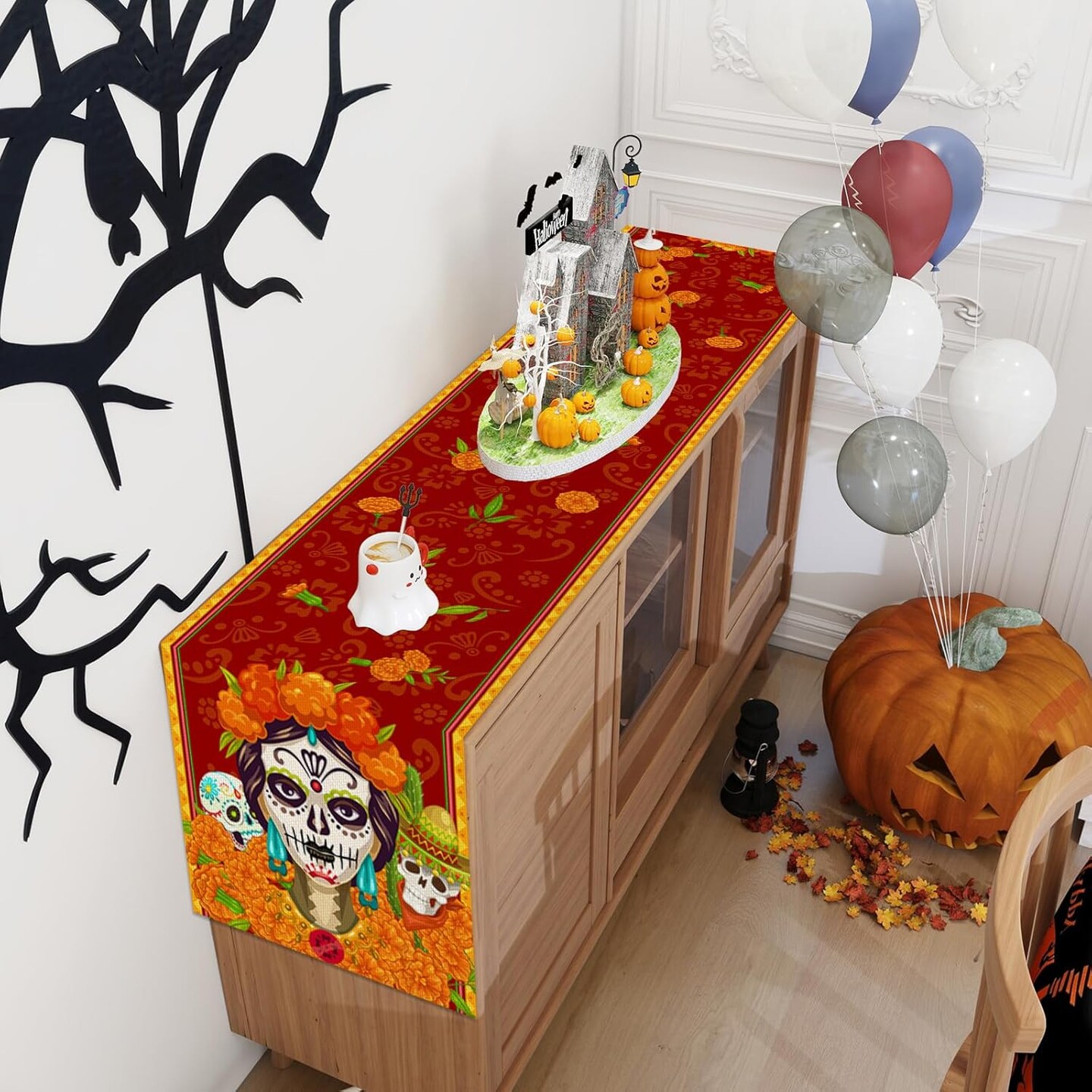 Linen Dia De Los Muertos Table Runner (Yellow)