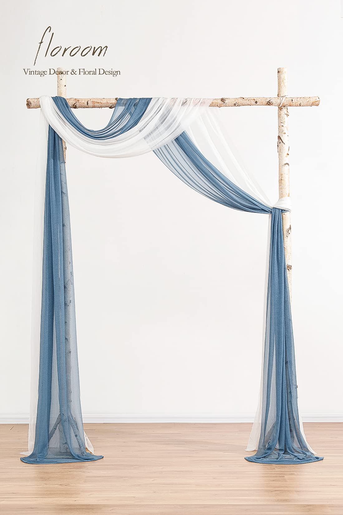 Wedding Arch Draping Fabric 2 Panels 20Ft Chiffon Fabric Drapes Arbor Drapery Wedding Ceremony Reception Swag Decorations (White & Dusty Blue)