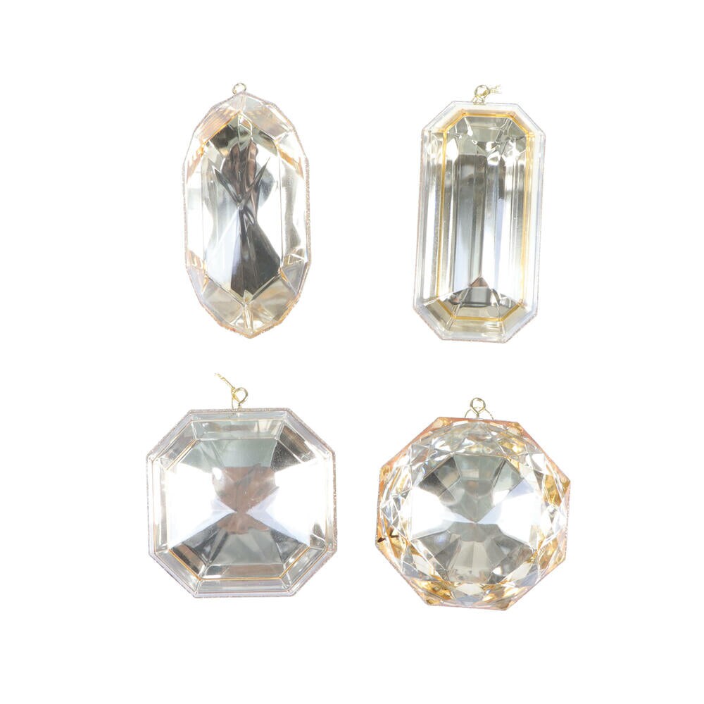 4&#x2013;5&#x2033; Champagne Rectangle Jewel Glitter Ornaments - Set for 4
