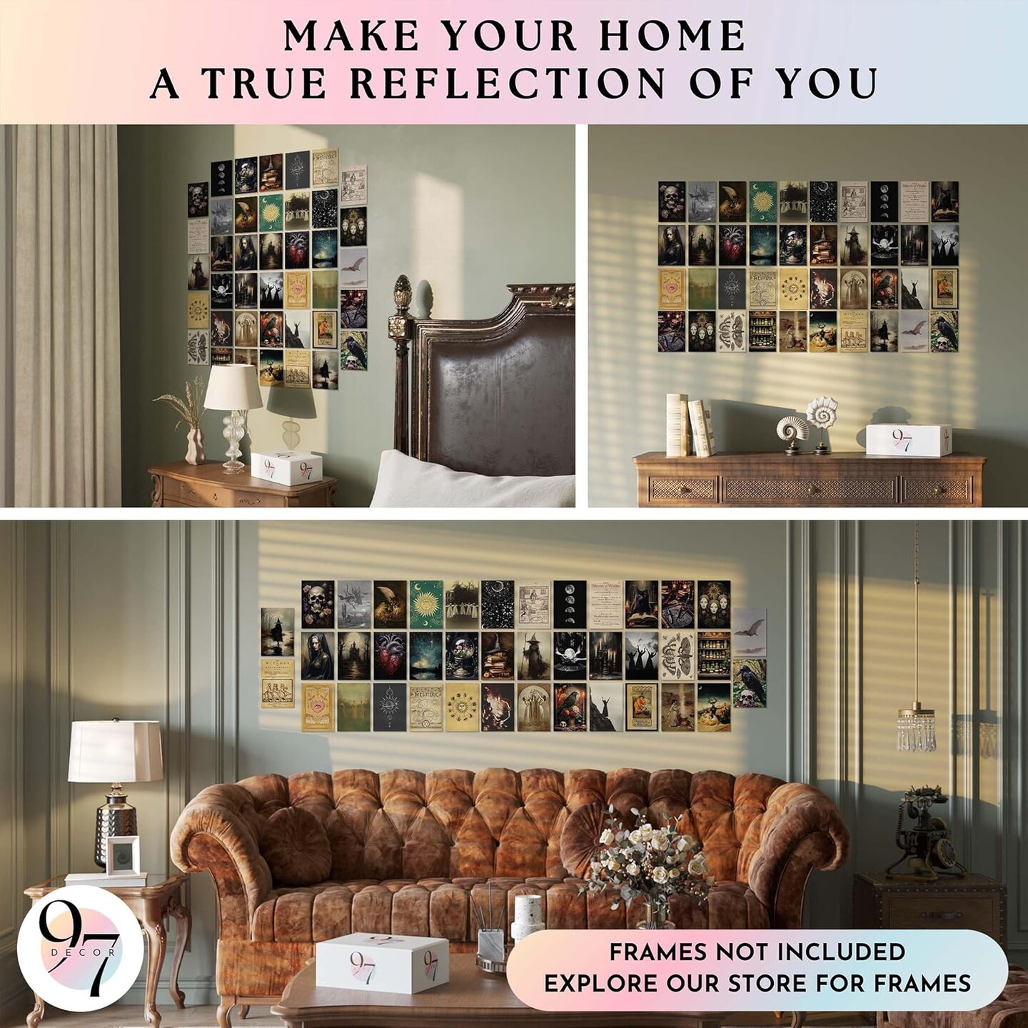 97 Decor Witchy Wall Art Prints – 40 Pcs Vintage Gothic Home Decor, Witch Collage Kit, Creepy Spooky Dark Goth Posters for Halloween & Bedroom Aesthetic (4x6 in, Unframed)